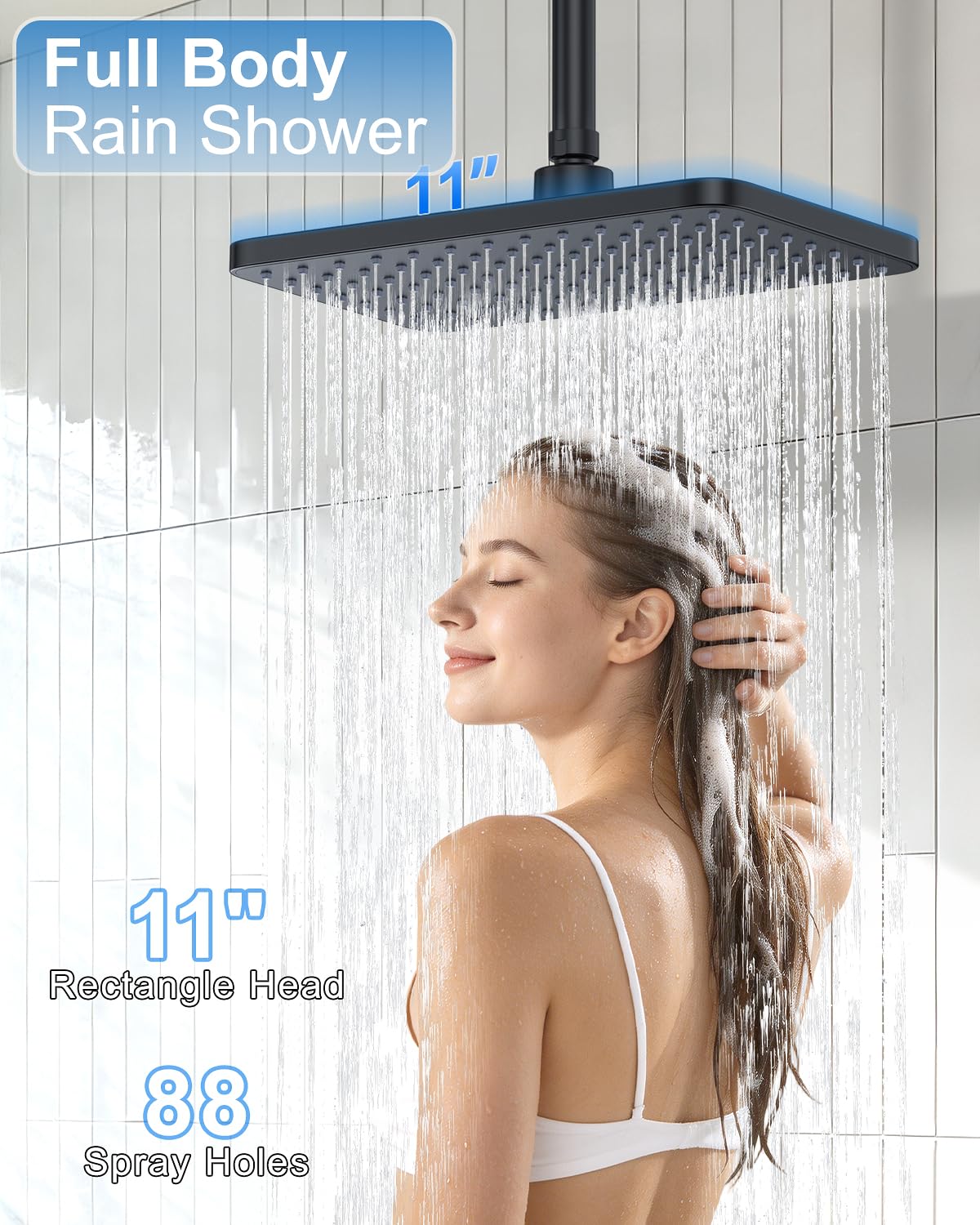 11" Matte Black Rainfall Shower System – Complete Spa Faucet Set with Filtered Handheld Sprayer & Mixer Valve – Modern High Pressure Bathroom Fixture Trim Kit