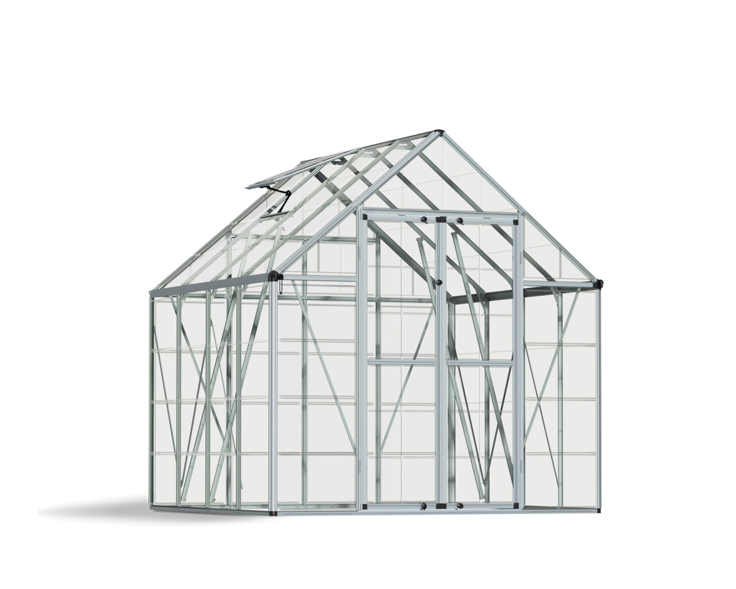 Palram - Canopia Snap & Grow 8 Ft. x 8 Ft. Greenhouse Kit Hobby DIY Walk in Green House Heavy Duty Polycarbonate, Aluminium Frame, with Lockable Door and Vent for Outdoors, Garden, Backyard in Silver