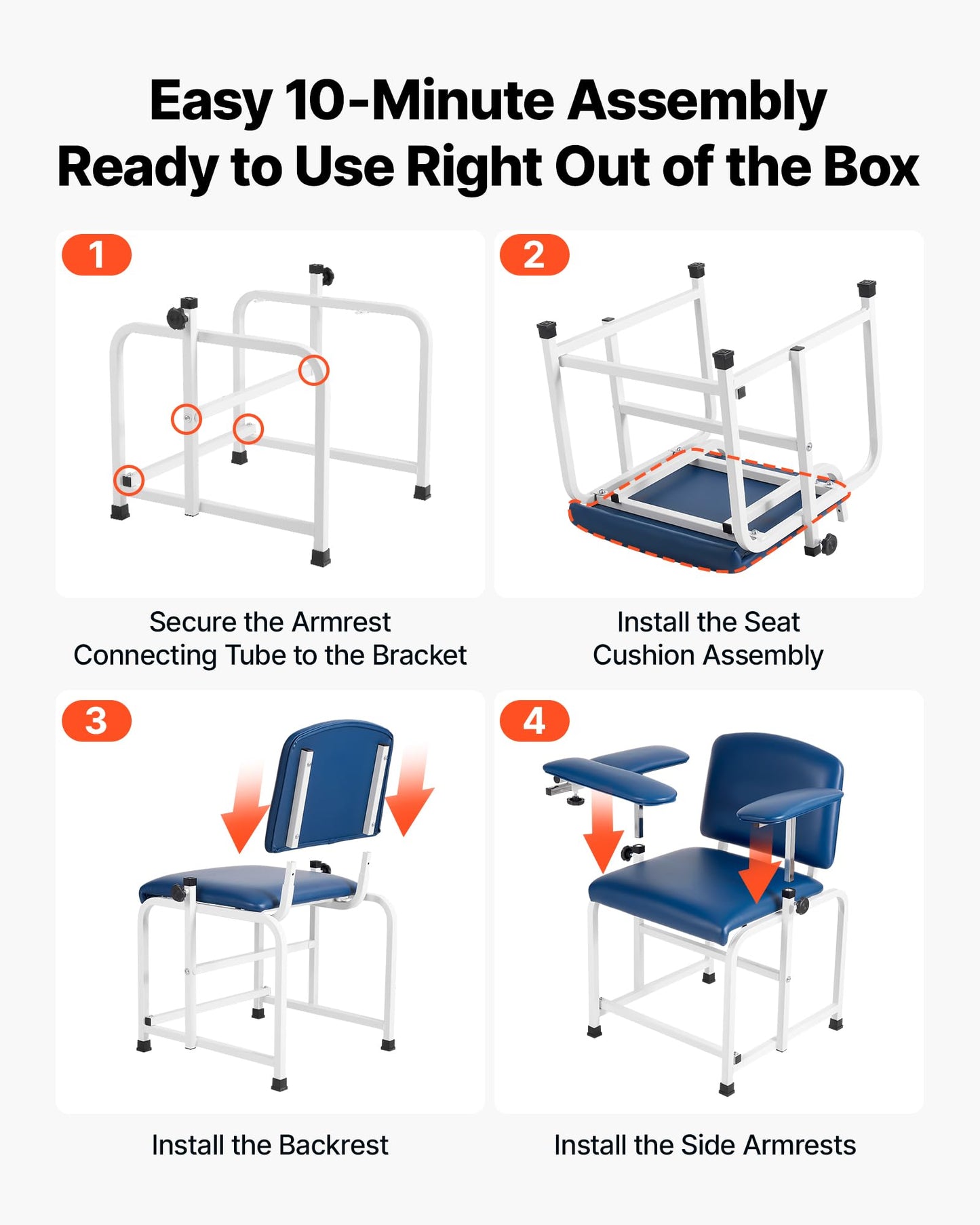 VEVOR Phlebotomy Chair 500LBS Capacity Blood Draw Medical Chair, Comfortable Blood Drawing Chairs with Adjustable Armrests, Soft Padded Seat, Easy-to-Clean PVC Leather for Hospitals Clinics