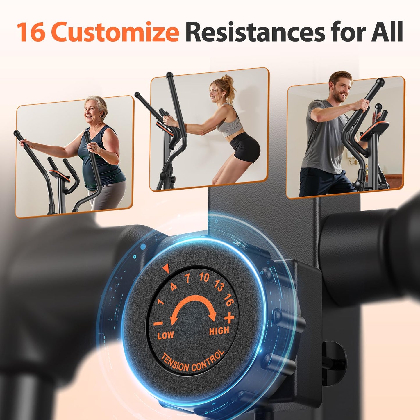 Niceday Elliptical Exercise Machine, Elliptcal Machine for Home, 15.5IN Stride Elliptical Machine, Elliptcal Training Machine with 16 Level Resistance, 400LBS Loading Capacity