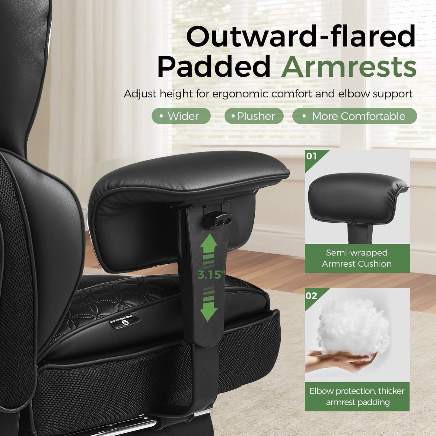GTPOFFICE Big and Tall Office Chair 400LBS Wide Seat Computer Gaming Chair with Footrest & Comfy Lumbar Support, Leather High Back Executive Chair with Ergonomic Pressure Relief Seat Cushion, Black