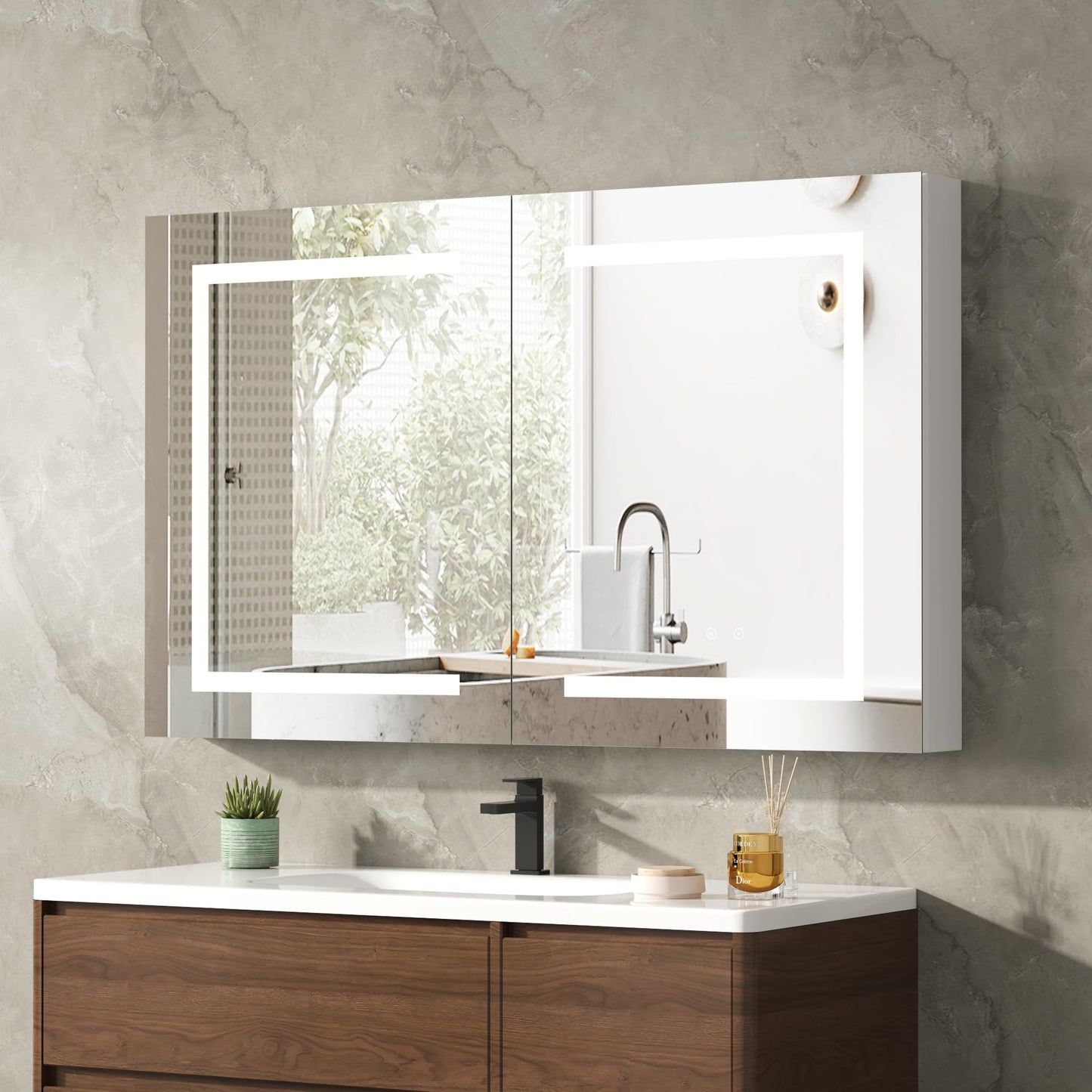 DEYGIA LED Medicine Cabinet with Mirror for Bathroom, Assembly-Free Lighted Medicine Cabinet, Defog, Stepless Dimming, 3 Colors, 2 Outlets, 2USB, Aluminum Wall Mounted Mirrored Cabinets, 36”Wx24“H