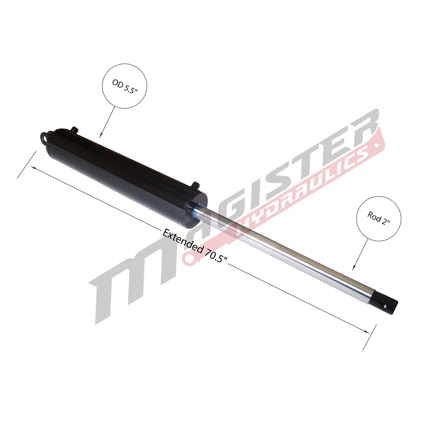 Magister Hydraulics Log Splitter Cylinder 5 in Bore x 30 in Stroke x 2 in Rod - Welded Double Acting Hydraulic Cylinder for Wood Splitter - Heavy-Duty Log Splitter Ram 5x30