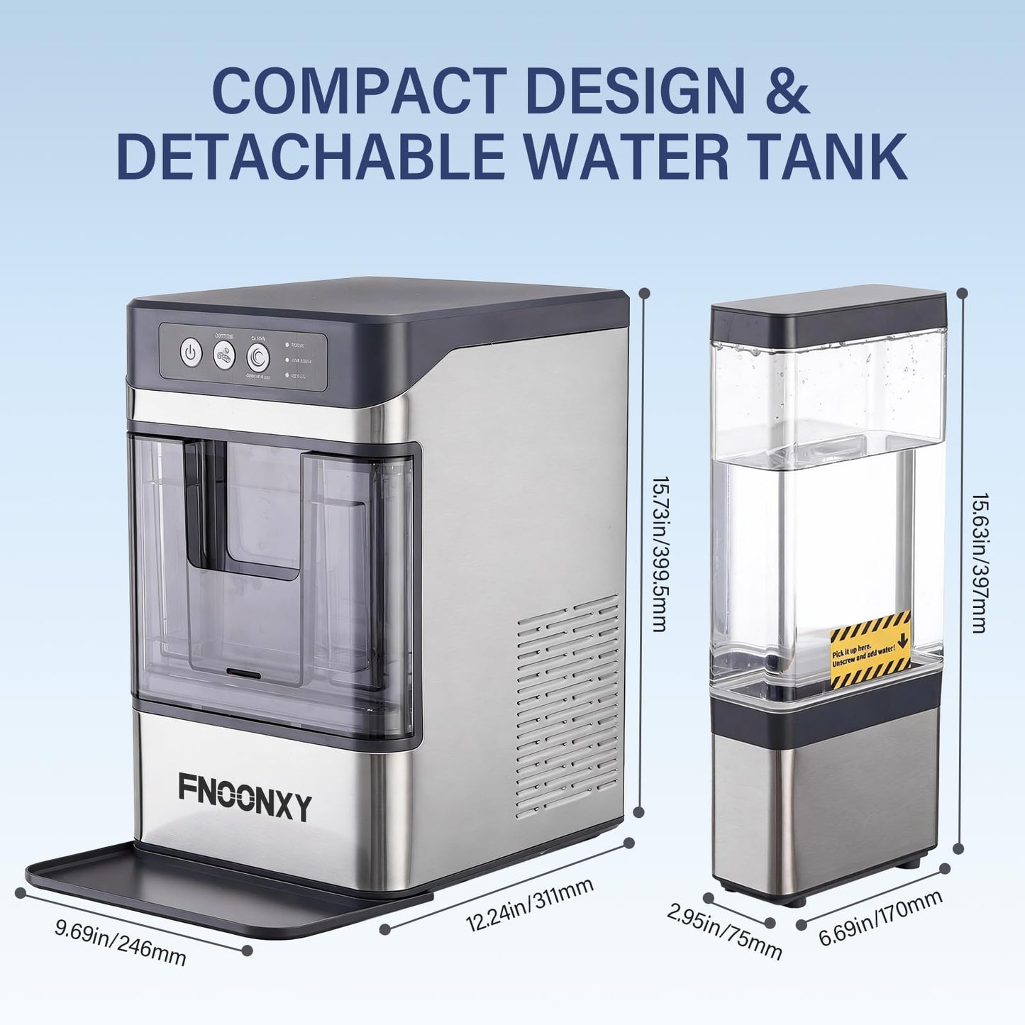 FNOONXY Nugget Ice Maker Countertop,44 lbs/24h Chewable Pellet Ice Machine with 4.5L Side Water Tank,6-8 Mins Fast Ice Making,One-Touch Self-Cleaning,Portable with Ice Scoop for Home,Office & Bar