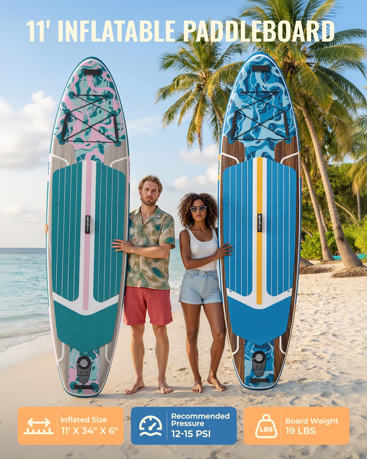 Marsdorgan 11ft Inflatable Stand Up Paddle Board, Wood Grain Ultra Lightweight SUP, 430lb Capacity for Adults Youth Family, for Fishing Camping, Complete Kit with Backpack & Pump, Walnut