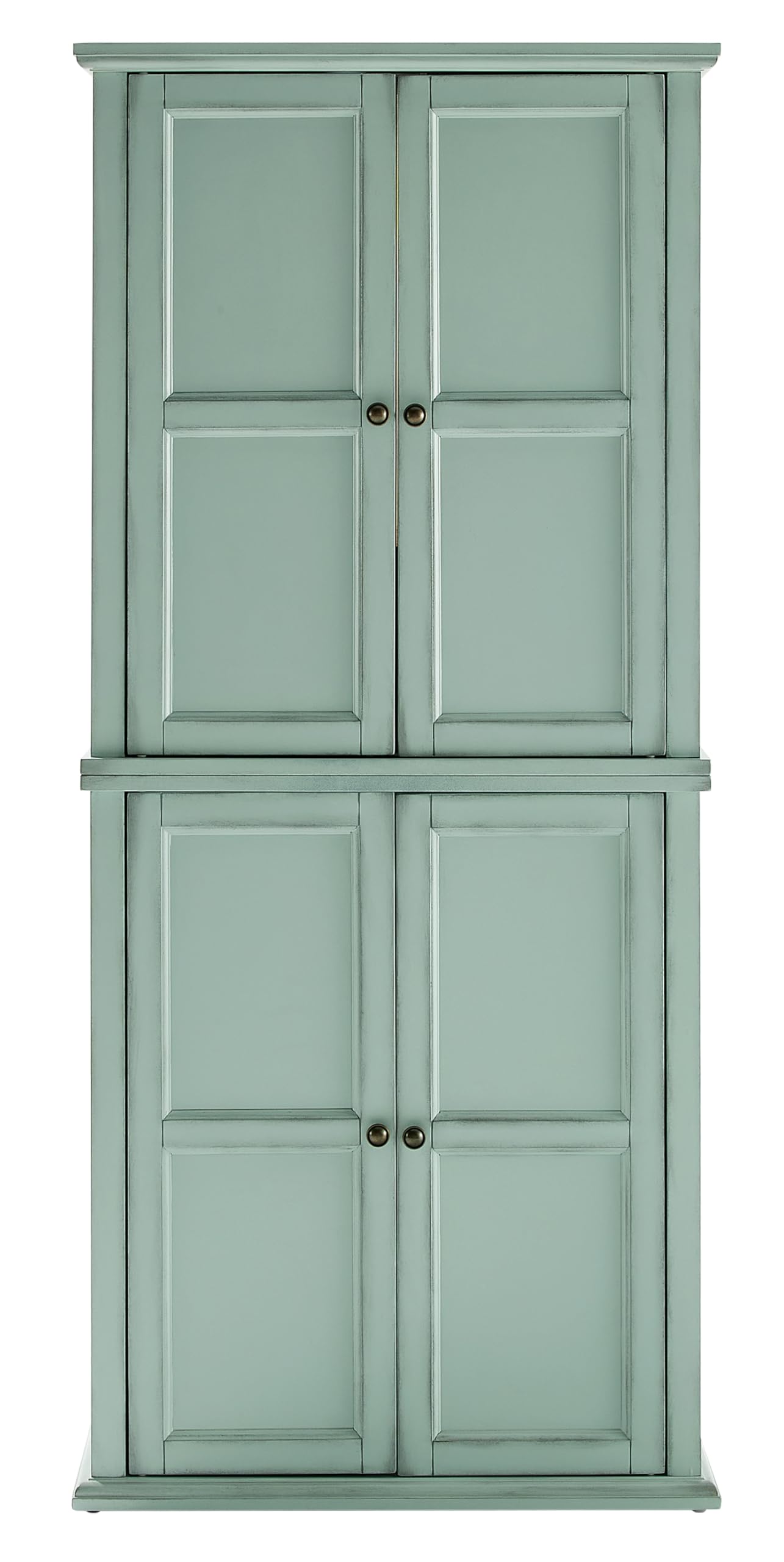 Crosley Furniture Holbrook Traditional Tall Kitchen Pantry, Laundry Room Cabinet, Bathroom Storage Cabinets, Distressed Seafoam Blue