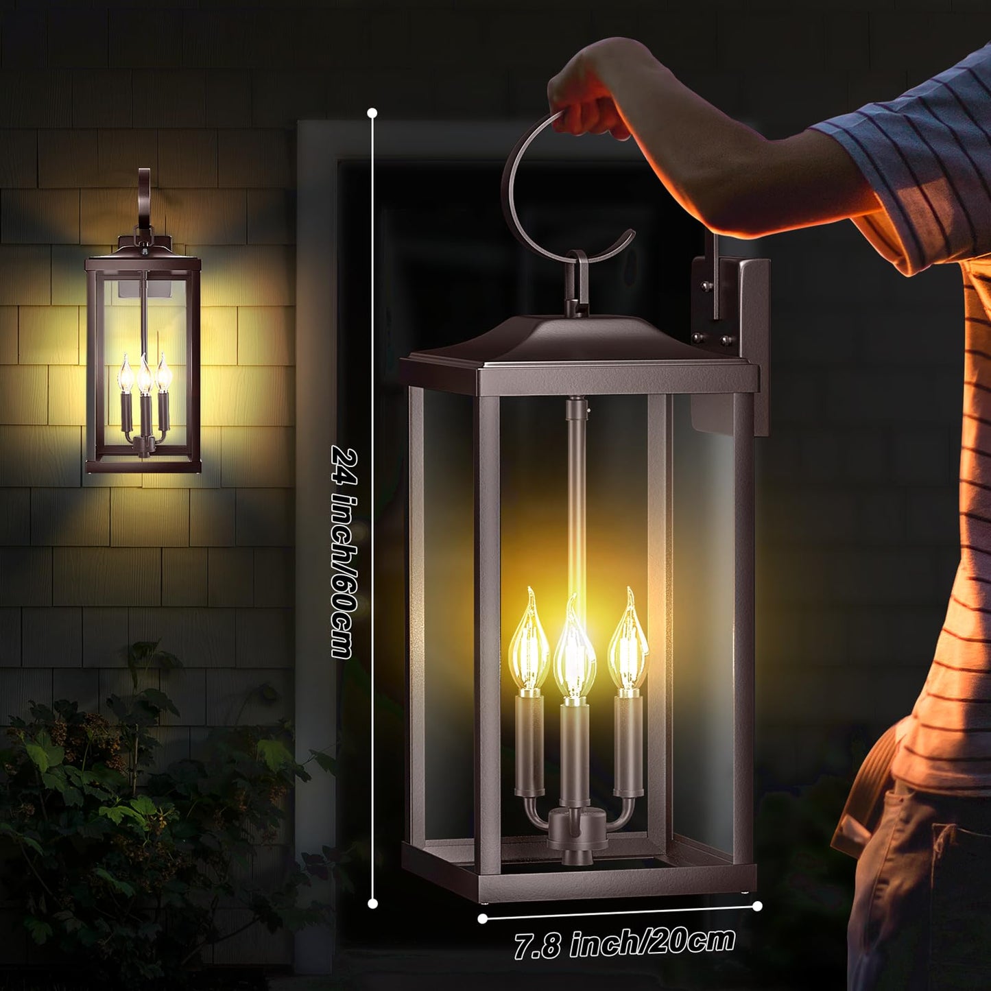 Yolsunes 24in Outdoor Wall Light, 3-Light Waterproof Sconce, Oil Rubbed Bronze, Metal, 1-Pack, Model 49214758-5b2e-450c