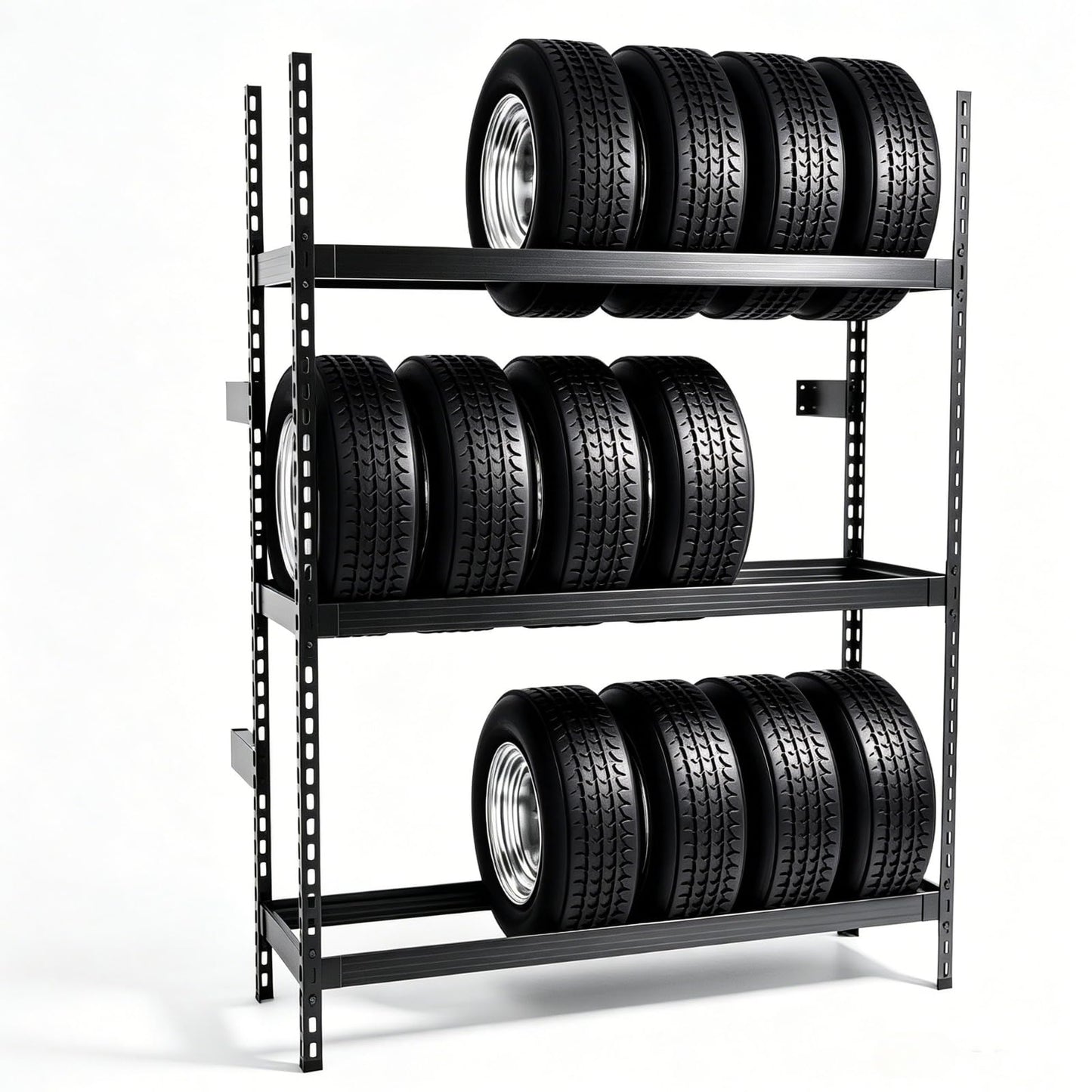 NULTRUMA 3-Tier Wall Mounted Industrial Tire Rack, Heavy Duty Steel Construction with 1500 lbs Shelf Capacity, 59" W x 18" D x 78" H, for Garage Passenger & Light Truck Tires, Assembly Required