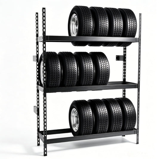 NULTRUMA 3-Tier Wall Mounted Industrial Tire Rack, Heavy Duty Steel Construction with 1500 lbs Shelf Capacity, 59" W x 18" D x 78" H, for Garage Passenger & Light Truck Tires, Assembly Required