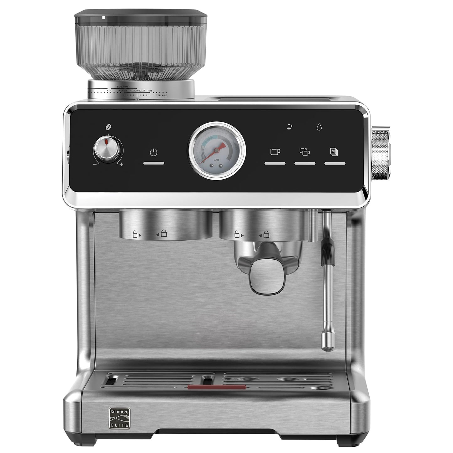 Kenmore Espresso Machine - Automatic Coffee Maker With Auto Tamper, Auto Cleaning, Milk Steamer & Frother, Bean Grinder, Make Professional Barista Style Cappuccino, Latte, Stainless Steel