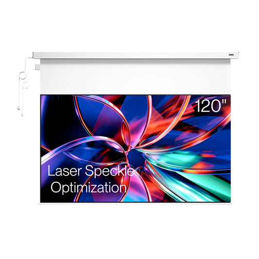 Valerion 120" PureVision Motorized Projector Screen, Laser Speckle Reduction, Auto-Sync with Projector, 4K/8K UHD Ready, 20" Adjustable Drop, Black Backing for Enhanced Contrast, Long Throw Only