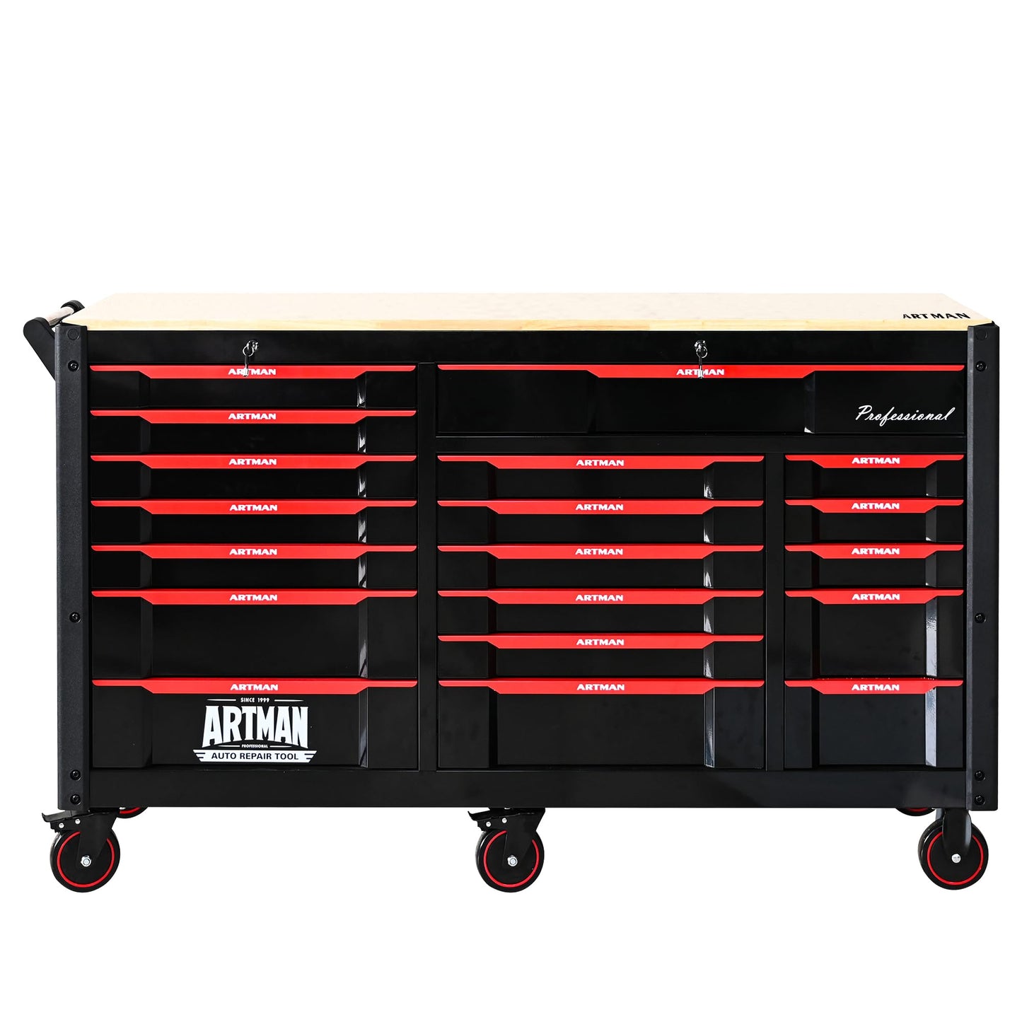 KEIKI Automobile Repair Heavy Duty Tool Cart with 7+12 Drawers (Without Tools), Rolling Tool Chest Cabinet with Wheels, Metal Storage Organizer for Garage, Workshop, Laboratory (Black & Red)