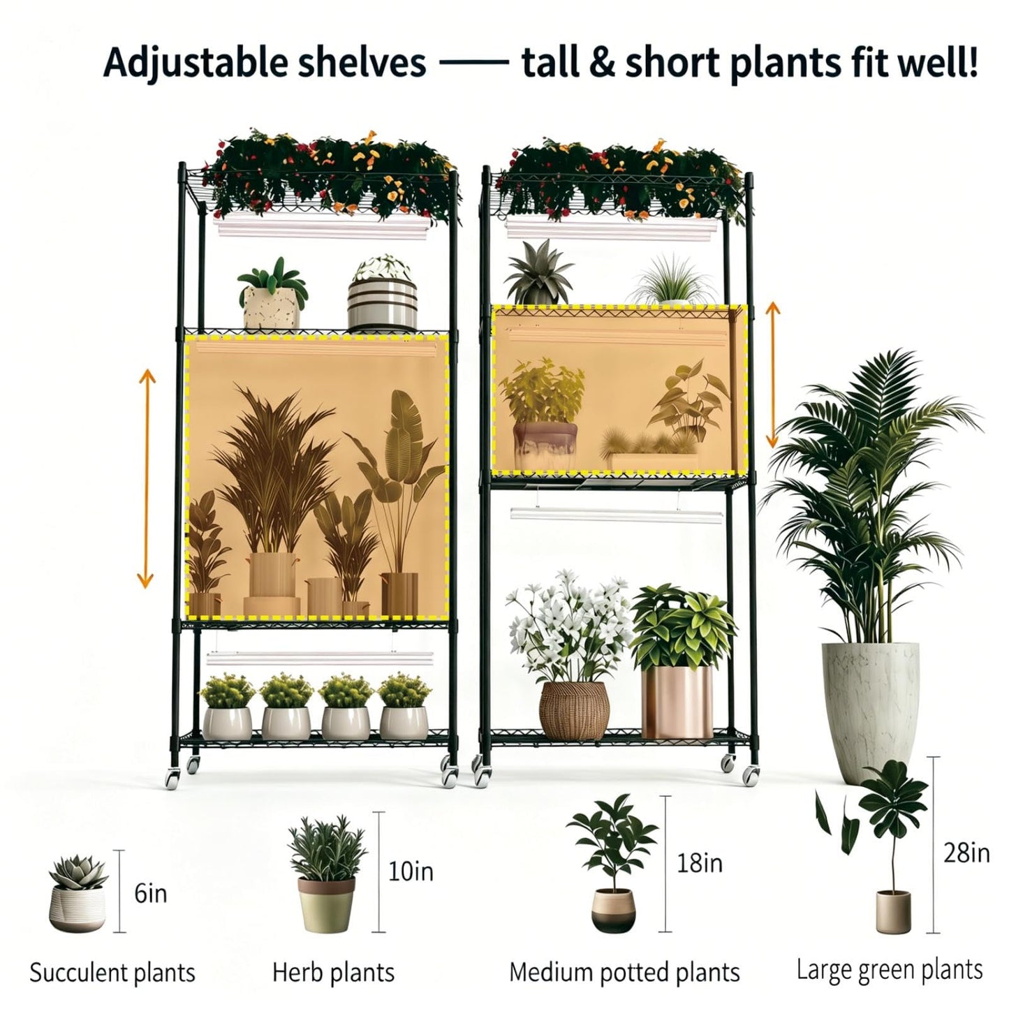 4-Tier Indoor Greenhouse Plant Shelf with Full Spectrum LED Grow Lights