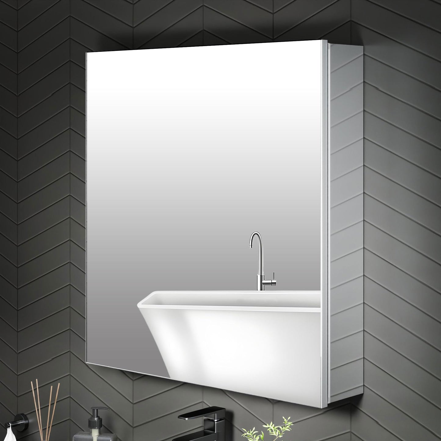 AZDHOME 24 x 26 Inch Bathroom Medicine Cabinet with Mirror, Surface/Recessed, Aluminum Frame with Mirrored Side Panels, Adjustable Shelves, Space-Saving Modern Farmhouse Design, Assembly Required
