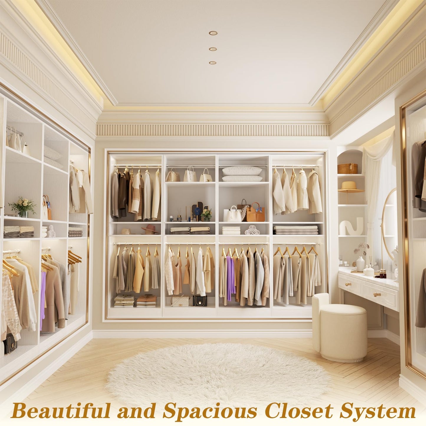 Unikito 100” Closet System, 8.3FT Wood Closet Storage Organizer with 8 Hanging Rods, Adjustable Large Walk in Wardrobe Closet Tower, Sturdy Clothes Garment Rack, Easy Assembly, Set of 4, White