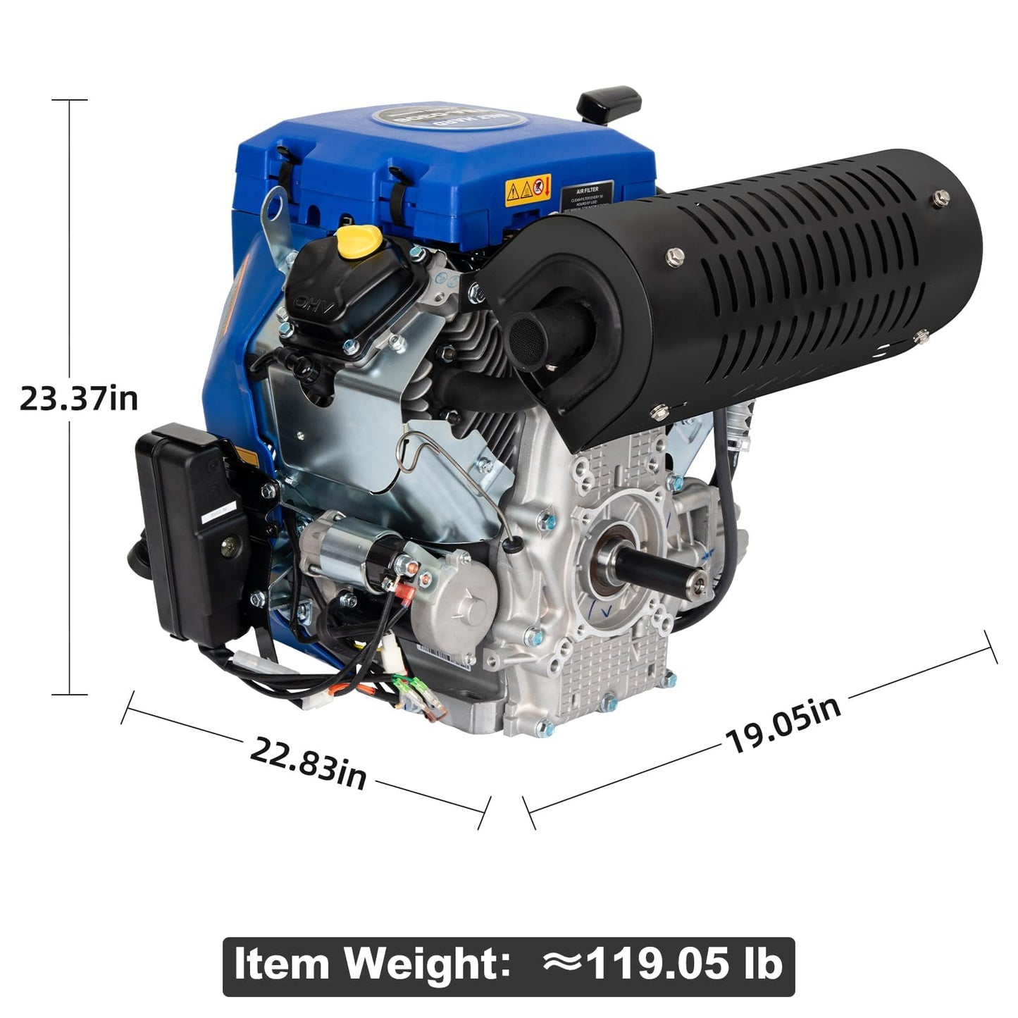 BILT HARD 23HP Gas Engine, 713cc Twin Cylinder Single Engine with Electric Start, Horizontal Shaft 4-Stroke Motor for Log Splitter, Pressure Washer and Water Pump