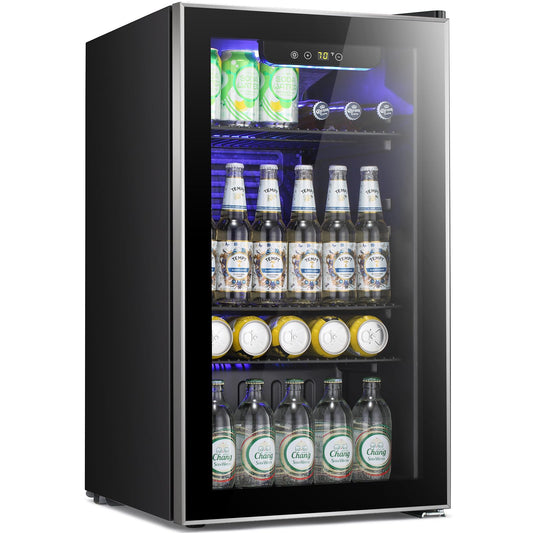 Antarctic Star Beverage Refrigerator -120 Can Mini Fridge for Soda Beer or Wine,Small Drink Dispenser, For Office or Bar with Adjustable Removable Shelves，Convertible Door ，3.1 Cu.Ft