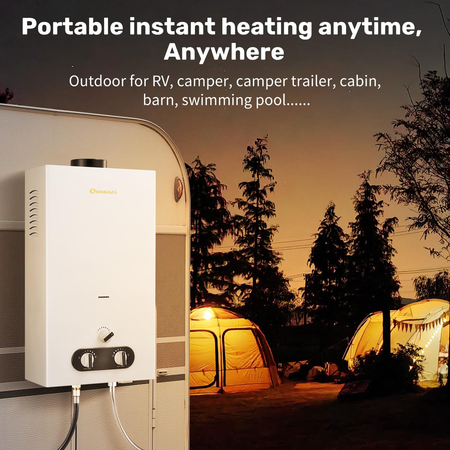 Tankless Water Heater Propane, 2.64 GPM 10L Portable Propane Camping Water Heater with Overheating Protection, for RV Camping, Pet Bathing, Barn & Cabin(White)