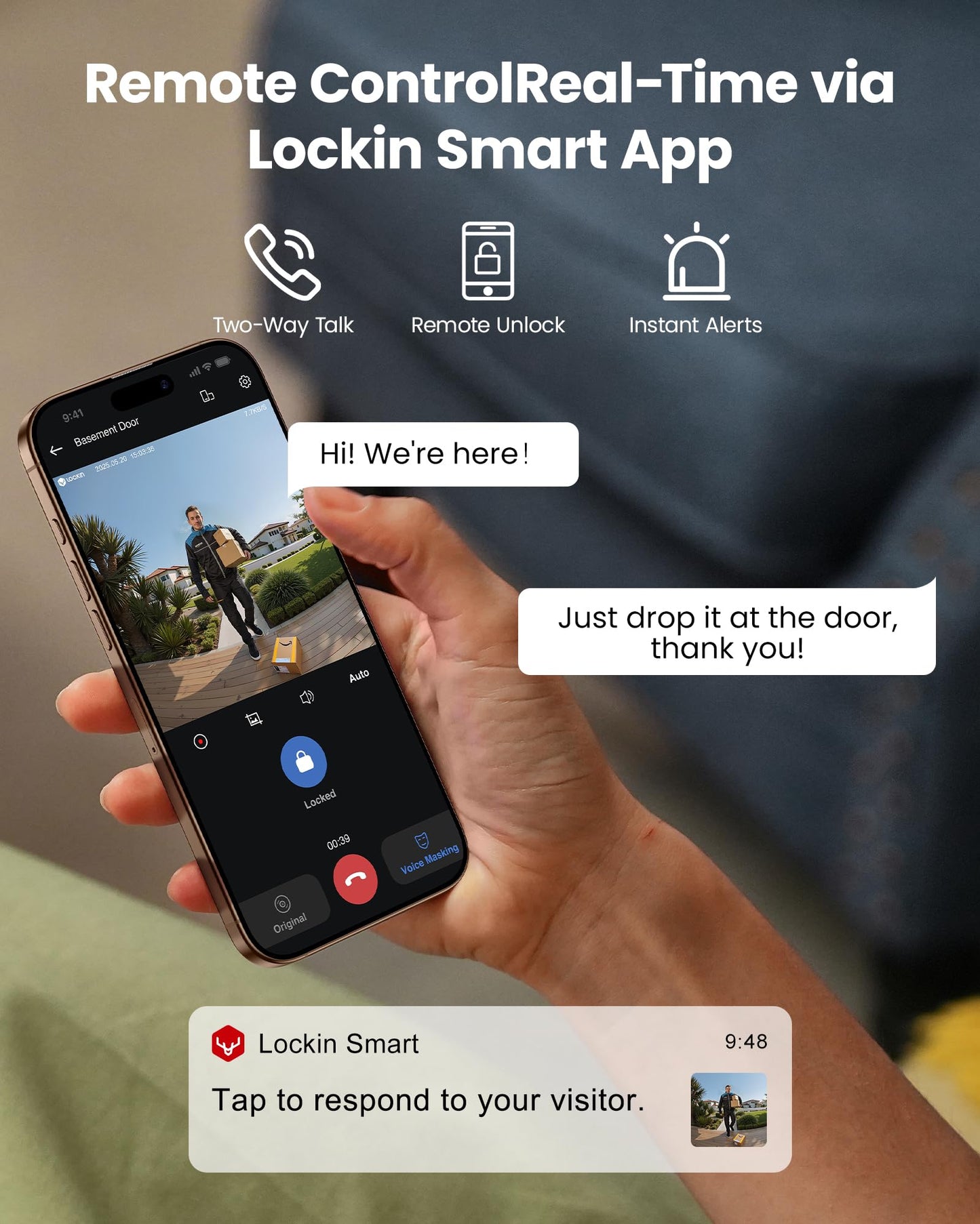Lockin Venoris Plus - All-in-One Smart Lock for Front Door - Palm Vein & Fingerprint Keyless Entry - 2K 180° Ultra-Wide Camera, Night Vision, Built-in WiFi & 8GB Storage - No Monthly Fee