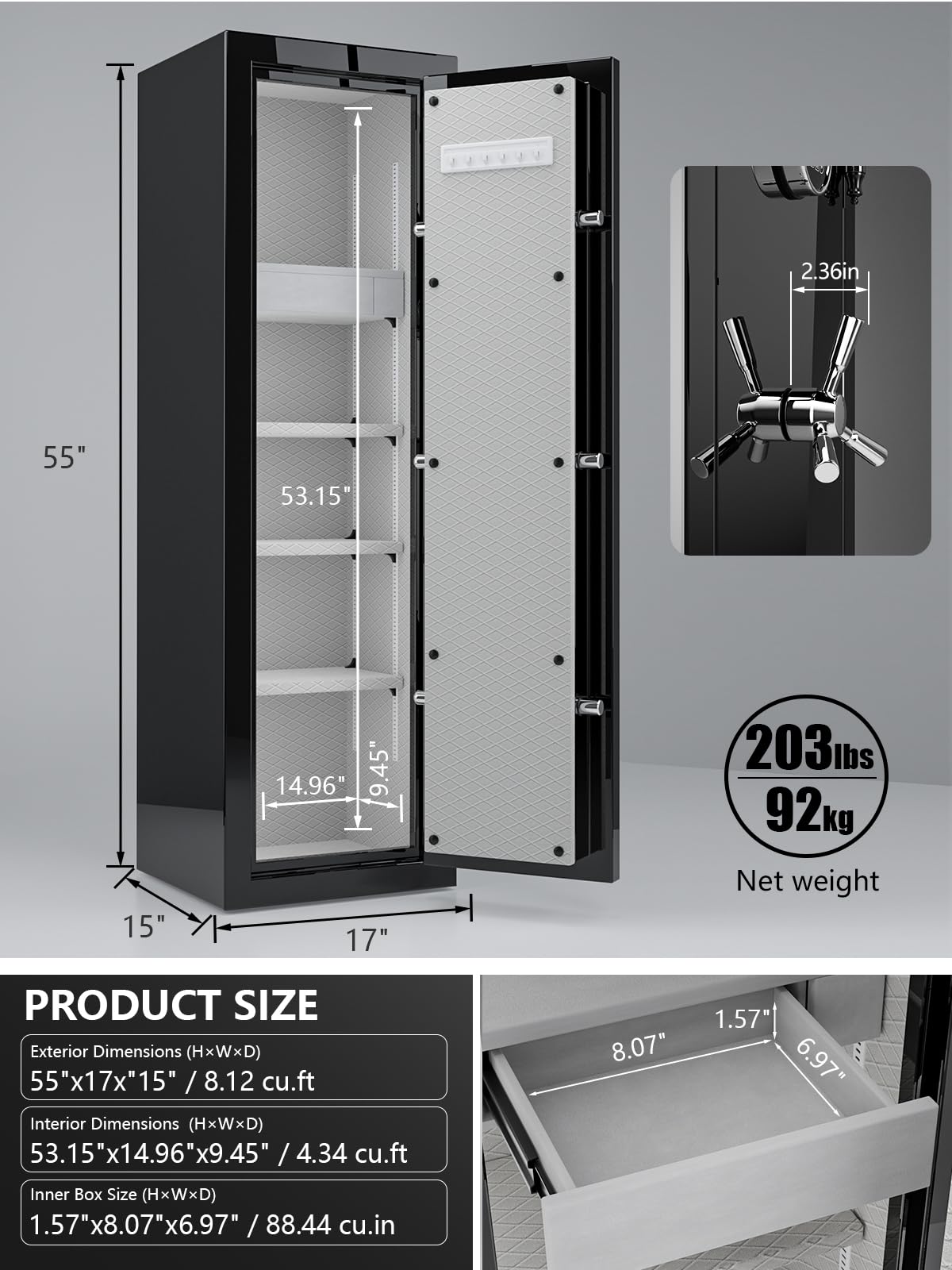 TIGERKING Large Fireproof Home Safe, 8.12 Cu Ft Luxury Gloss Design, 203 lb Heavy-Duty Steel, 40-Min Fire Protection, Digital Keypad for Jewelry, Cash & Valuables
