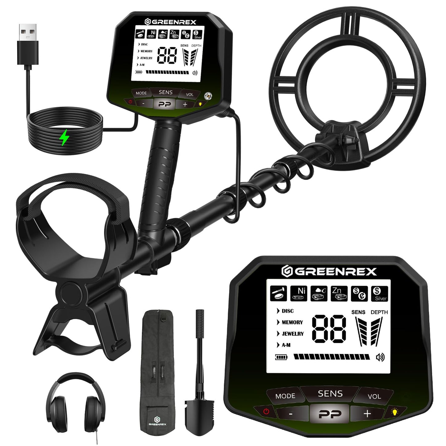 Metal Detector for Adults Professional, Rechargeable Waterproof Pinpoint, Higher Accuracy Gold and Silver Detection, Underwater and Beach Use, 10'' IP68 Coil, Backlit LCD, New Advanced DSP Chip,Green