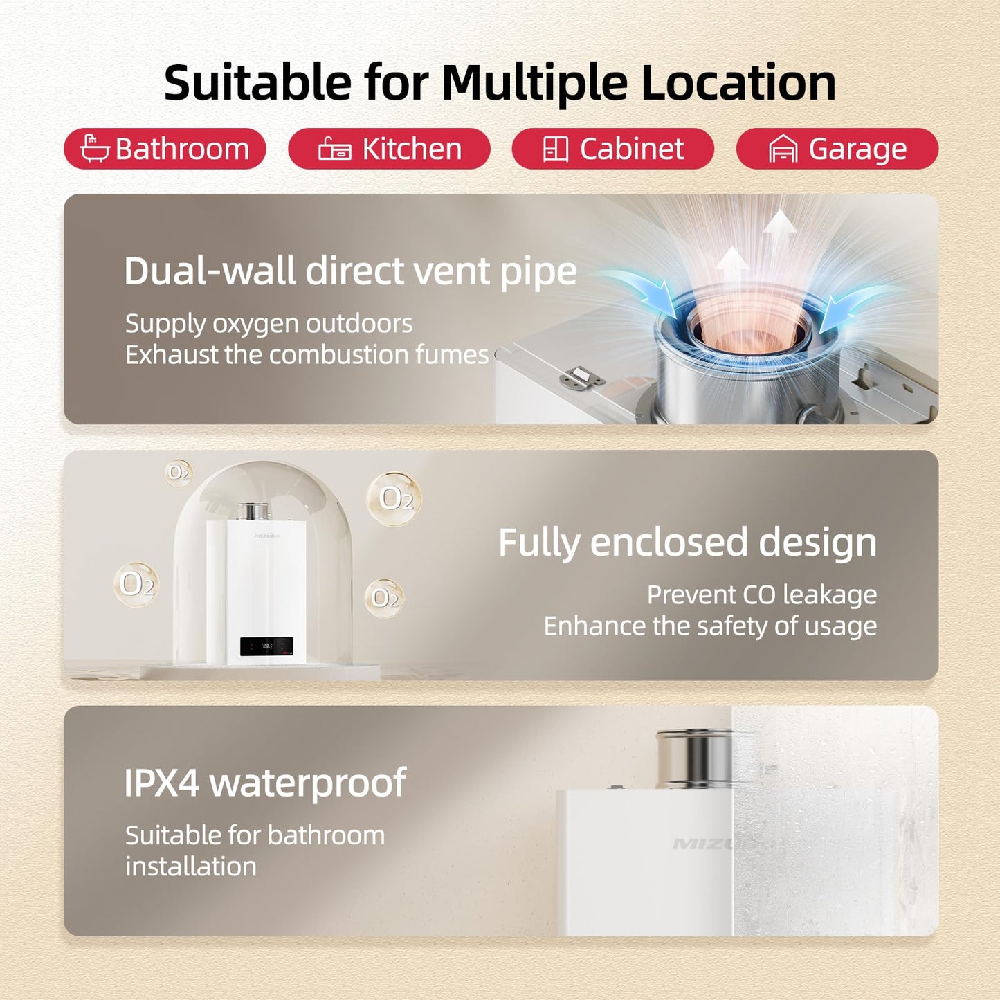 MIZUDO 180,000 BTU Natural Gas Tankless Water Heater Indoor Installation, Max 7.9 GPM, WiFi&APP Control CSA Certified Non Condensing High Efficiency for Large Families Residential Whole House