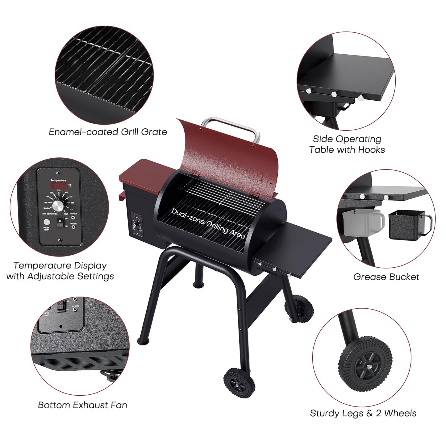 Jocoevol Wood Pellet Grill Smoker for Outdoor Cooking, 456 SQ. IN Cook Area Electric Pellet Grill with Auto Feed & PID Temperature Control 180-425°F, 6-in-1 BBQ Grill & Rain Cover for Backyard