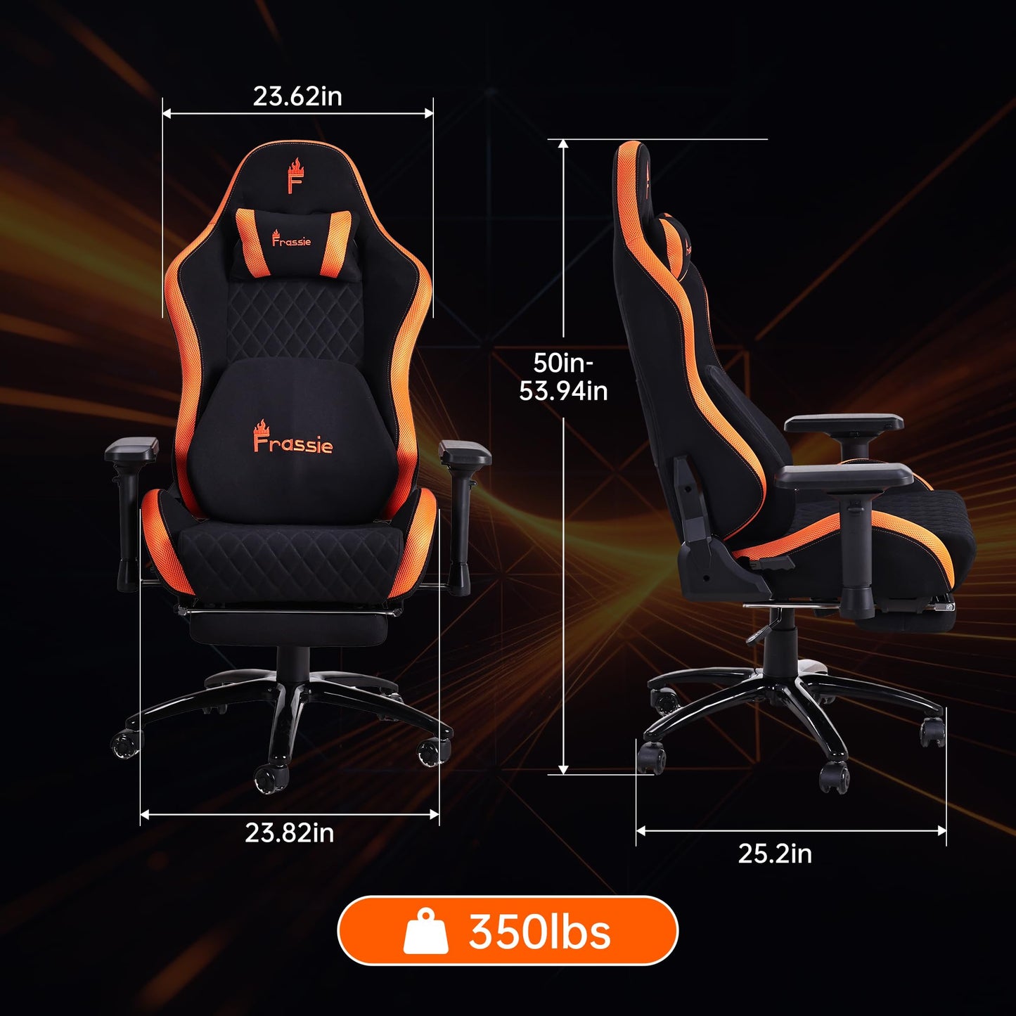 Frassie RGB Gaming Chair with Footrest and LED Lights, High Back Reclining Video Game Chair Ergonomic Computer Gamer Chair with Lumbar Support