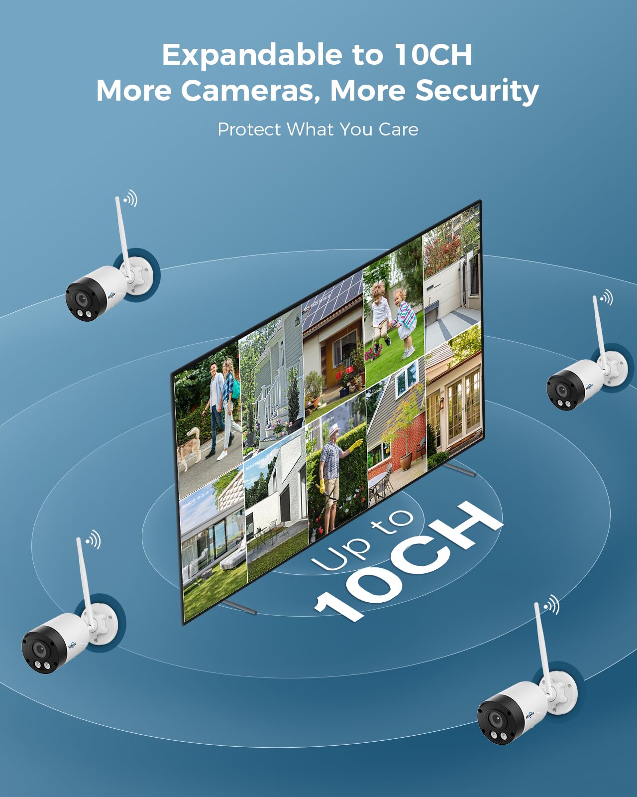 Hiseeu 8MP Outdoor Wireless Security Camera System, 10" Touch Screen NVR, 5G/2.4G WiFi-Pro 4K Cameras Kits, Full-Color Night Vision, Motion Detection, Two-Way Audio, IP66 Waterproof, 1TB HDD, No Fees