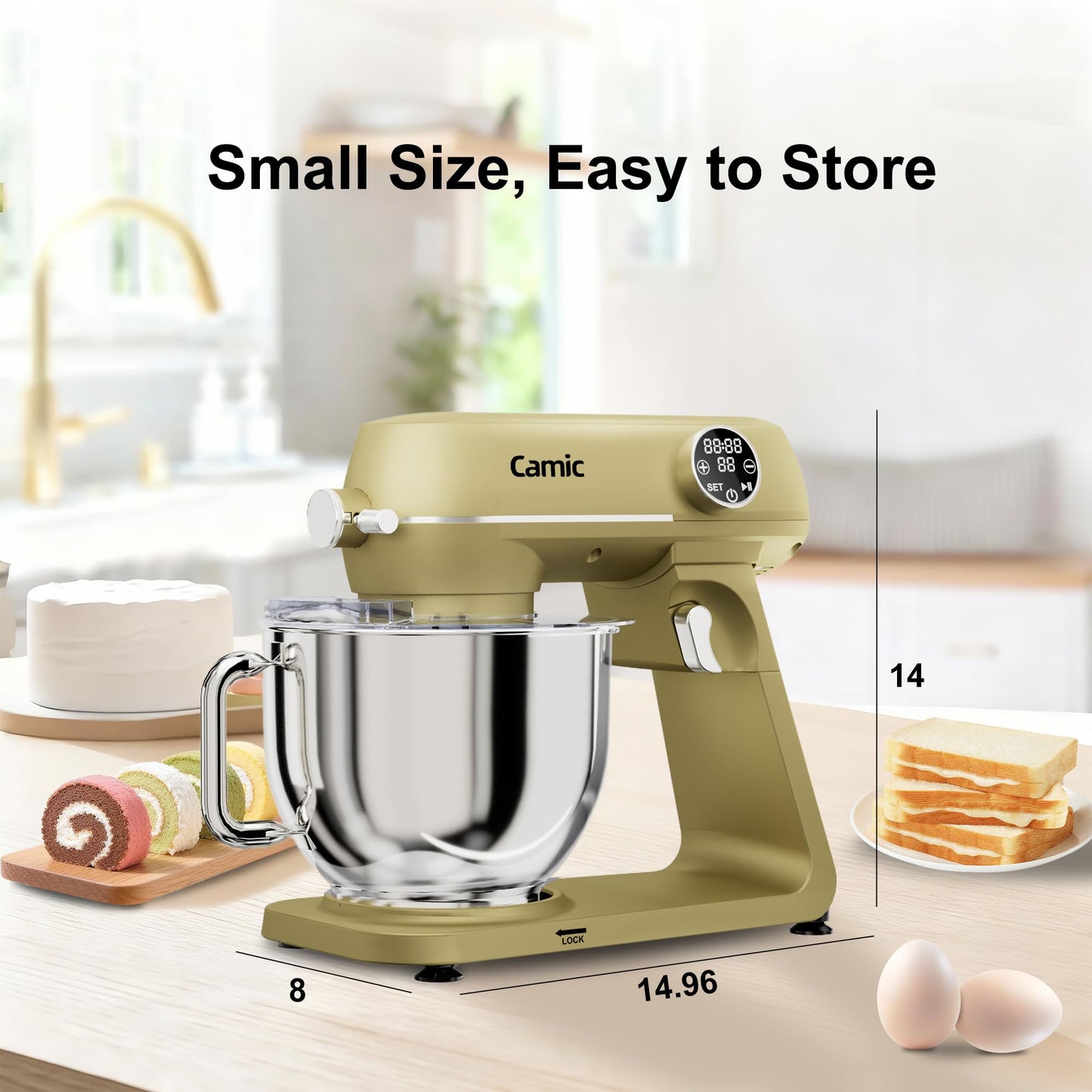 8.45 QT All Metal Stand Mixer,10 Speed Large Capacity Kitchen Mixer with Digital Timer & Tilt-Head, Electric Mixer with Whisk Dough Hook Mixing Beater for Baking,Cakes,Cookie,Bread,Salad (Champagne)