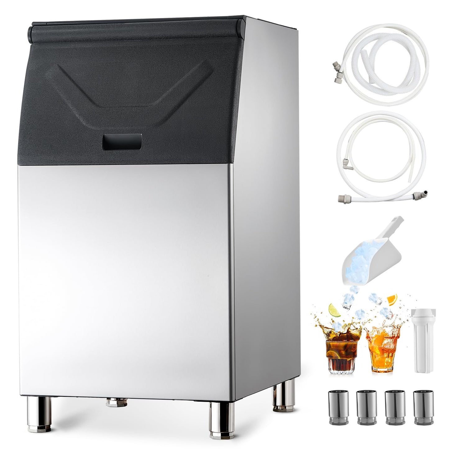 VEVOR Commercial Ice Maker Storage Bin, 300 LBS Capacity Stainless Steel Ice-Bin, Commercial Ice Storage Bin with Adjustable Anti-Slip Rubber Feet, Suitable for Restaurant, Hotel and Beverage Shops