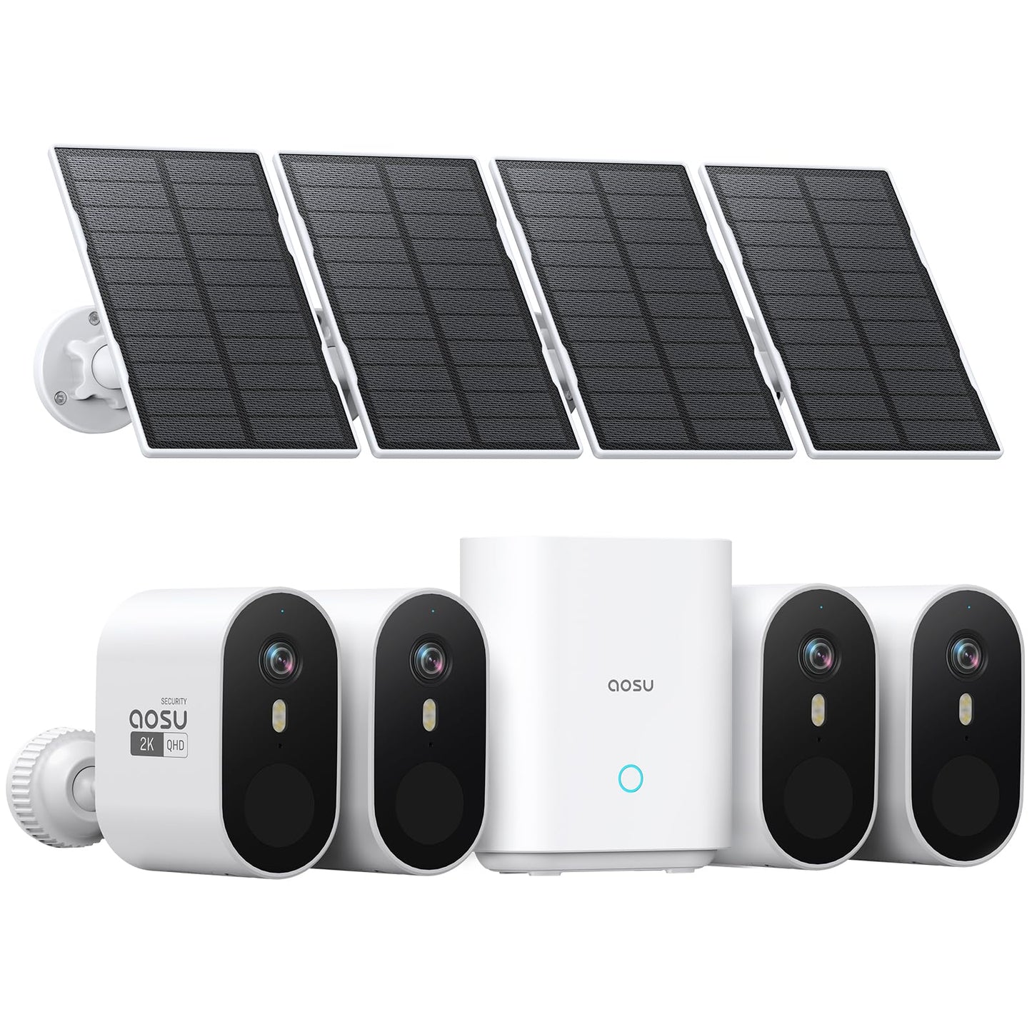 aosu Solar Security Cameras Wireless Outdoor, 4-Cam Kit, 2K QHD Home Security System with 166° Ultra-Wide Angle, Color Night Vision, 60 Days aosuBase Local Storage, No Subscription Needed