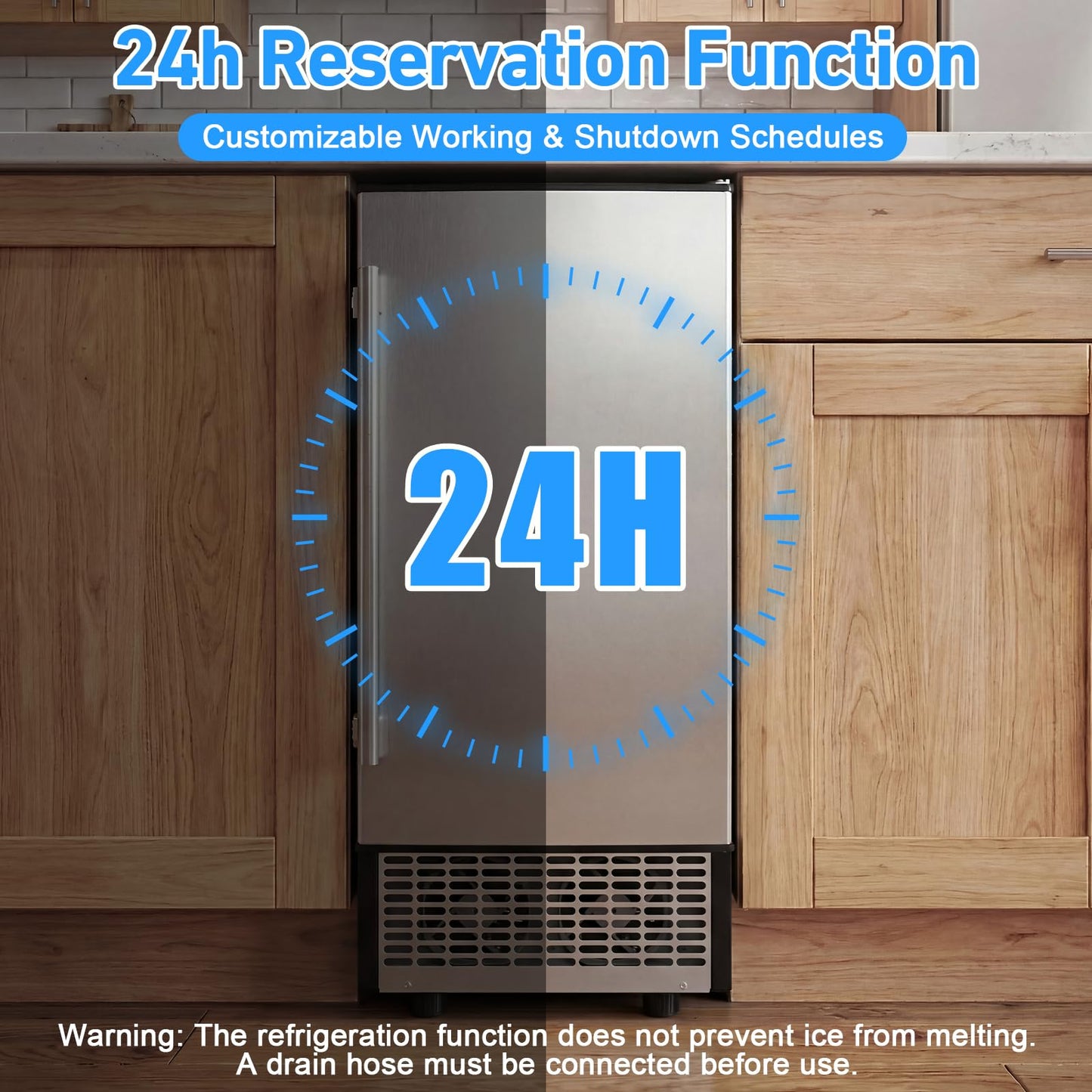 Under Counter Ice Maker 120lbs/24h, 2 in 1 Commercial Ice Machine & Beverage Refrigerator with 2 Drawers & 30lbs Storage, Stainless Steel Reversible Door, Adjustable Ice Thickness for Home Bar Kitchen
