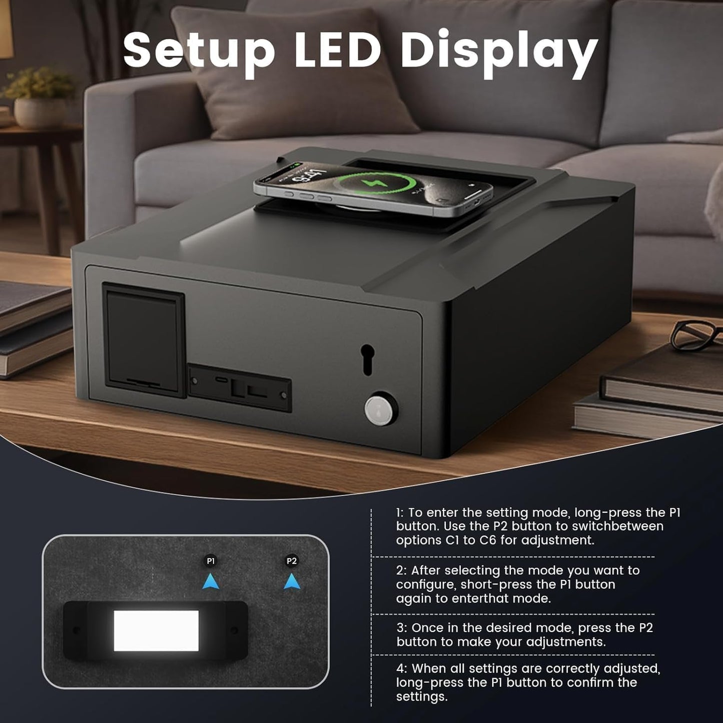XDeer Smart Biometric Gun Safe for Handgun, 4 Ways Quick Access Fingerprint Gun Safes,Bluetooth App Control, Nightstand Smart Safes Box with Wireless Charging for Phone, Gun Safe Alarm Clock 1pcs