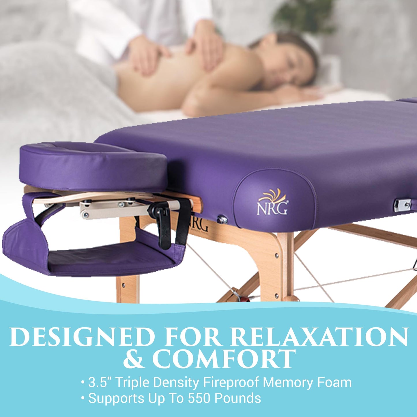 NRG Vedalux Portable Massage Table Package | Purple | Folding Lightweight Massage Bed | Professional Spa Table with Face Cradle, Hanging Armrest & Carrying Case