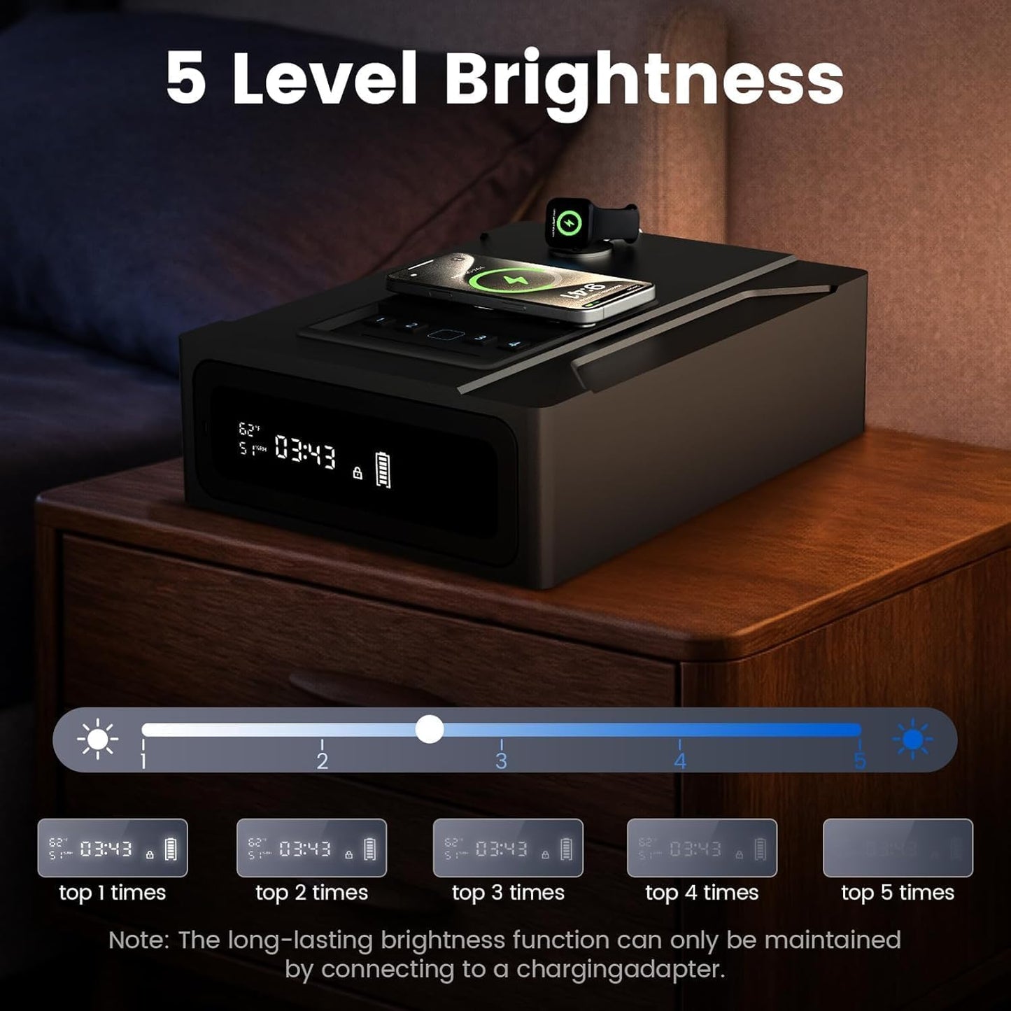 XDeer Smart Biometric Gun Safe for Handgun, 4 Ways Quick Access Fingerprint Gun Safes,Bluetooth App Control, Nightstand Smart Safes Box with Wireless Charging for Phone, Gun Safe Alarm Clock 1pcs