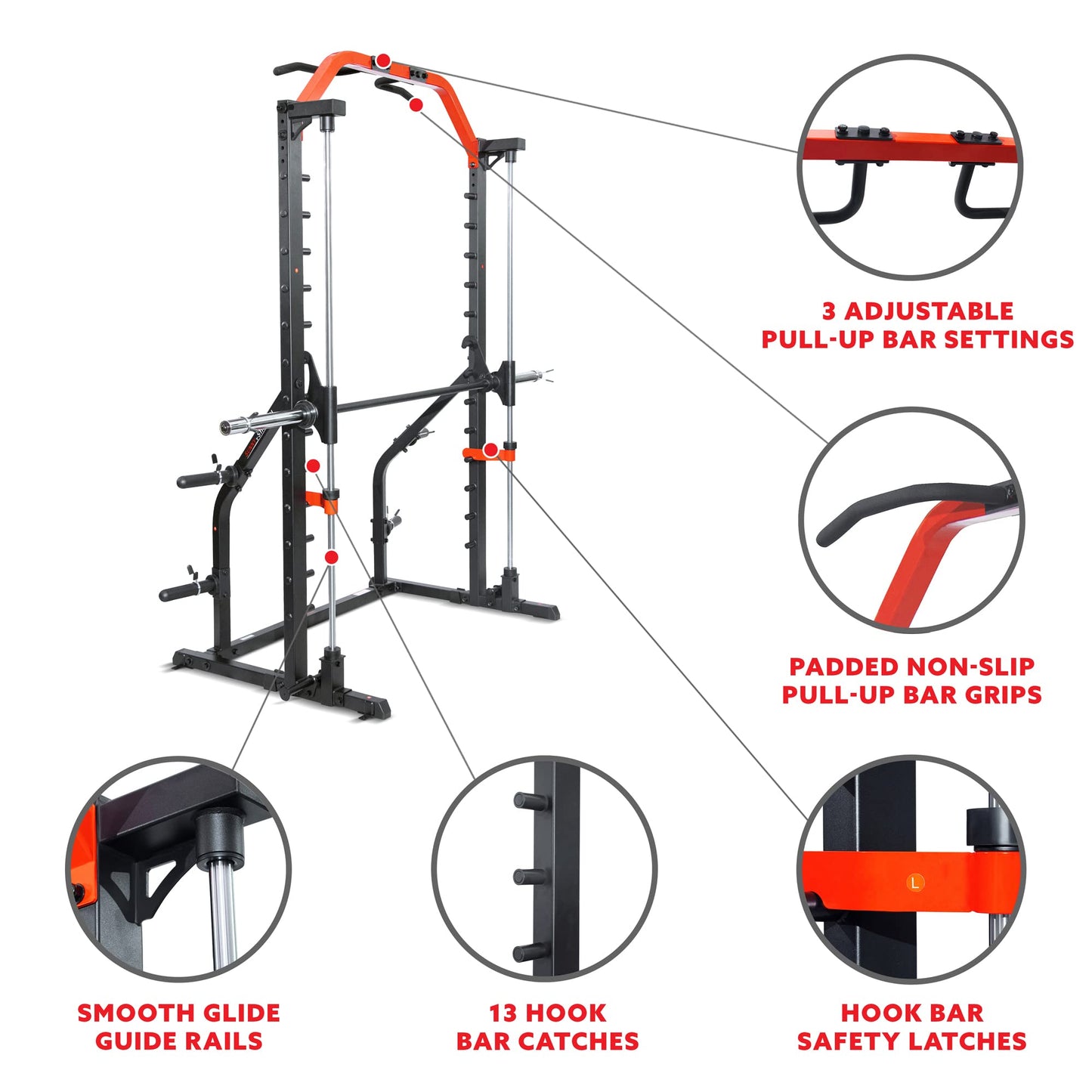 Sunny Health & Fitness Premium Squat Smith Machine - 3 in 1 Multifunction Power Rack with Adjustable Pull Up Bar for Home Gym – SF-XF920021