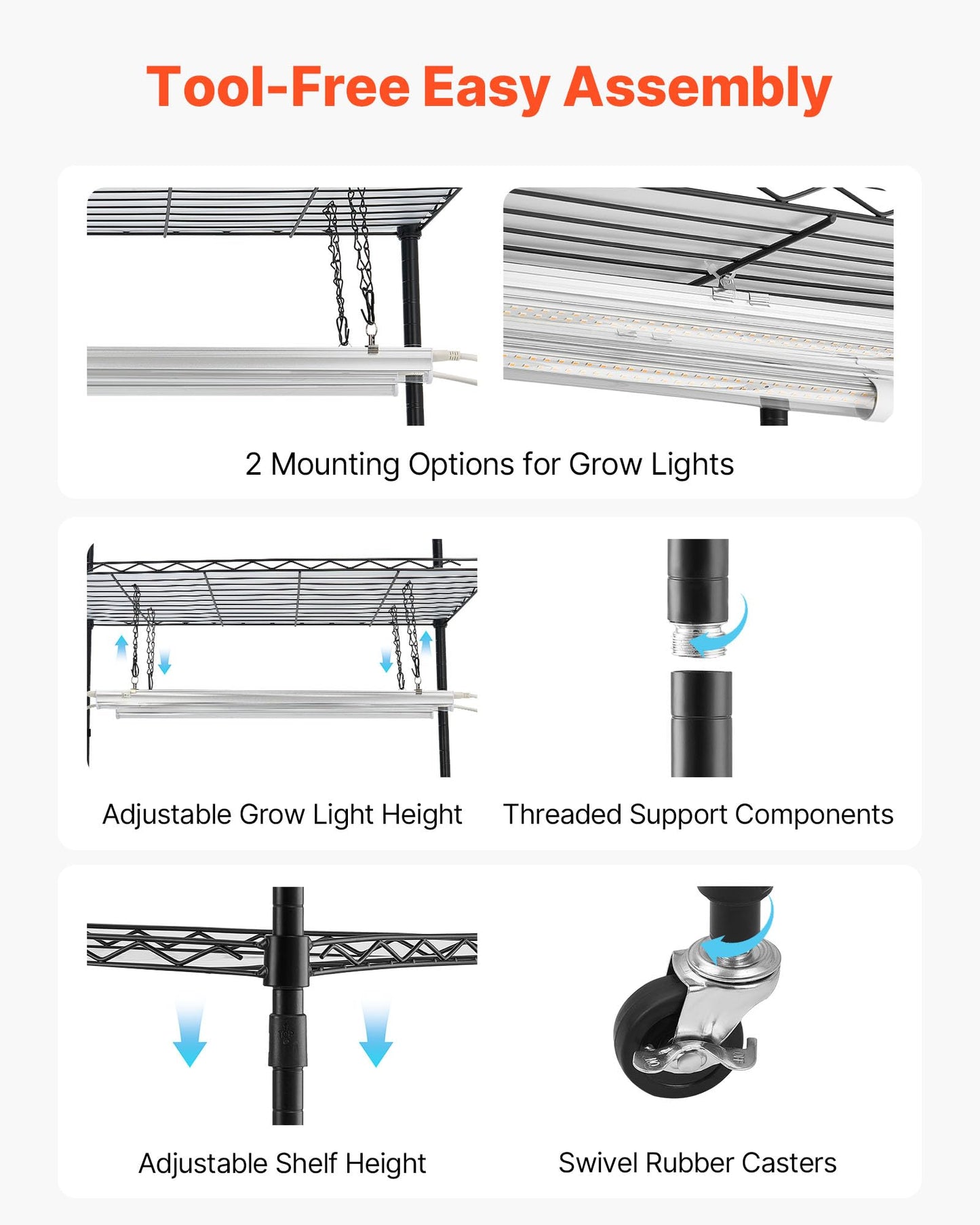 VEVOR Indoor Greenhouse with Grow Light, 59 in Tall 4-Tier Plant Stand with Clear Cover, Timer & Hygrometer, 180W Full Spectrum Grow Lights, Metal Lighted Plants Shelf Holder for Indoor Plants