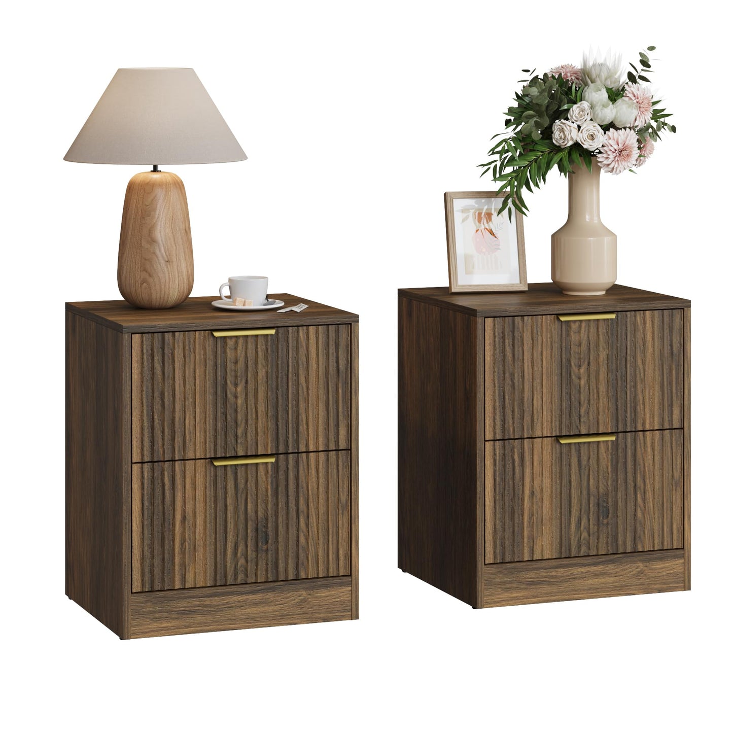 Sscaktu 3-Piece Modern Bedroom Furniture Set, Wide 6-Drawer Dresser & 2-Drawer Nightstands Set of 2, Natural Wood Dresser and Nightstand Sets for Bedroom, Hallway, Walnut
