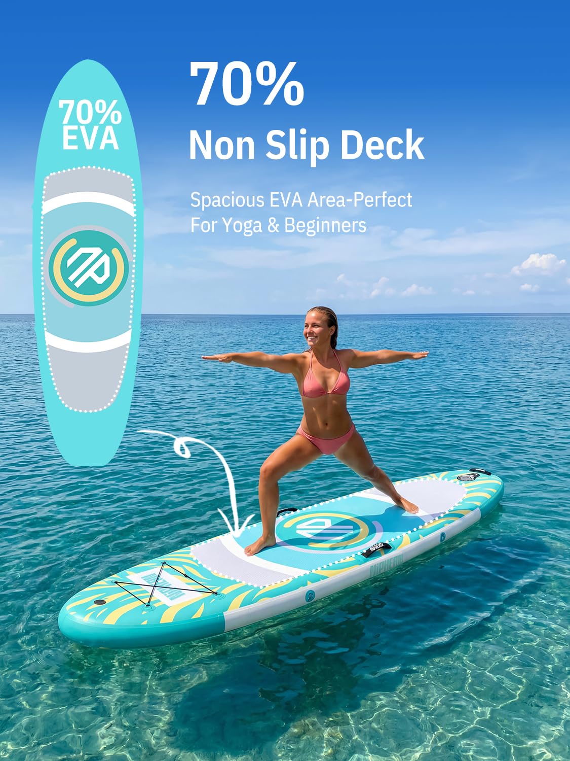 Niphean（Ultra-Light） Inflatable Paddle Board with StabilTrac Fin and Durable SUP Accessories, 10' Stand Up Paddle Boards for Adults & Youth, Versatile Yoga Paddle Board, Gift Ideas-Tidal Mint