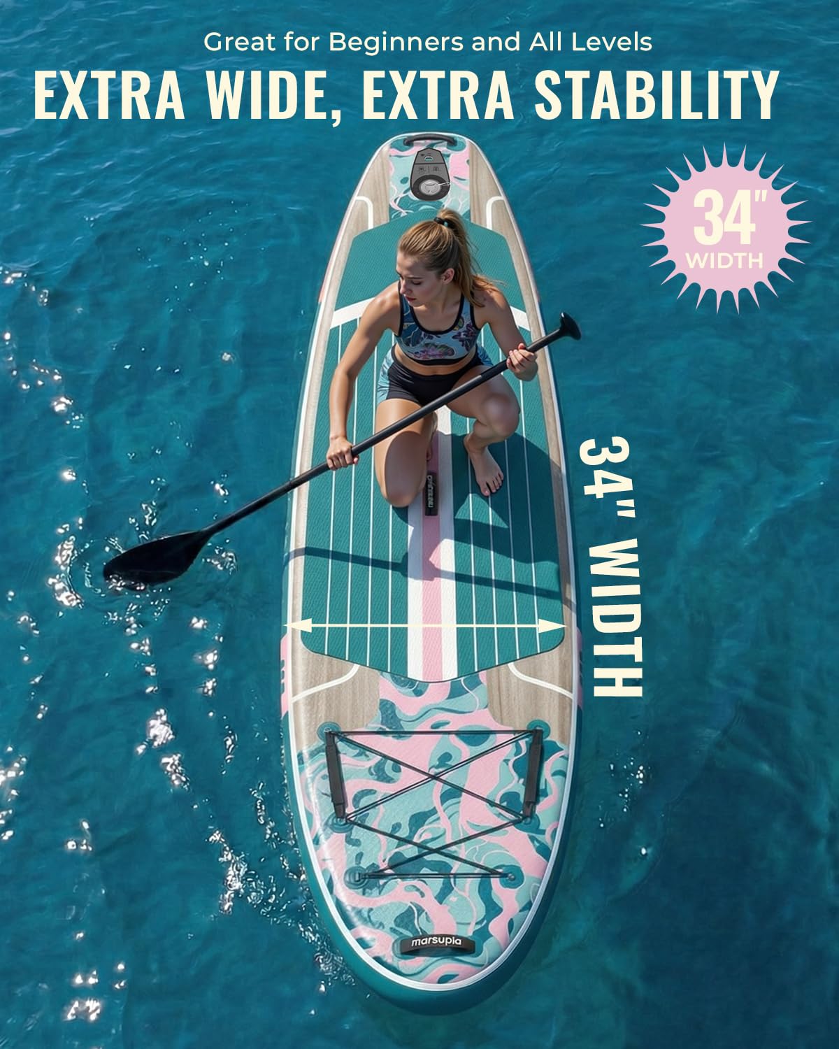 Marsdorgan 11ft Inflatable Stand Up Paddle Board, Wood Grain Ultra Lightweight SUP, 430lb Capacity for Adults Youth Family, for Fishing Camping, Complete Kit with Backpack & Pump, Grey Wood Grain