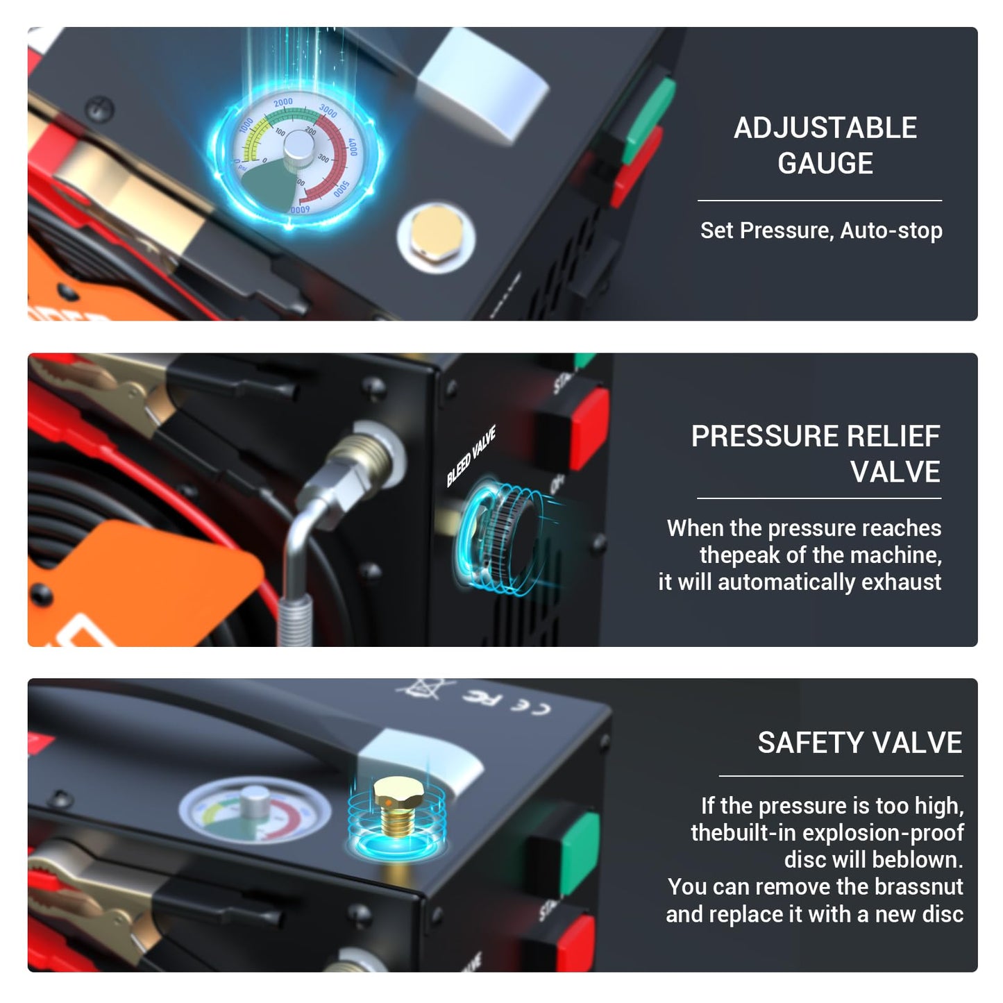 PCP Air Compressor 4500Psi/30Mpa High Pressure Air Compressor for Paintball/Scuba Tank, Oil-Free & No-noise & Auto-Shut off Air Compressors for Air Rifle/PCP Air-Gun, Powered by 12V DC or 110V-220V AC