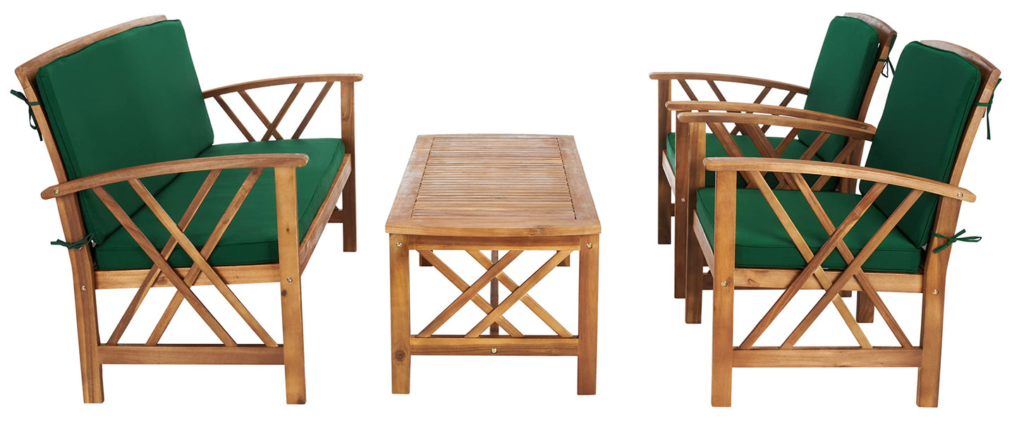SAFAVIEH Outdoor Collection Fontana Natural/ Green Cushions 4-Piece Conversation Patio Set