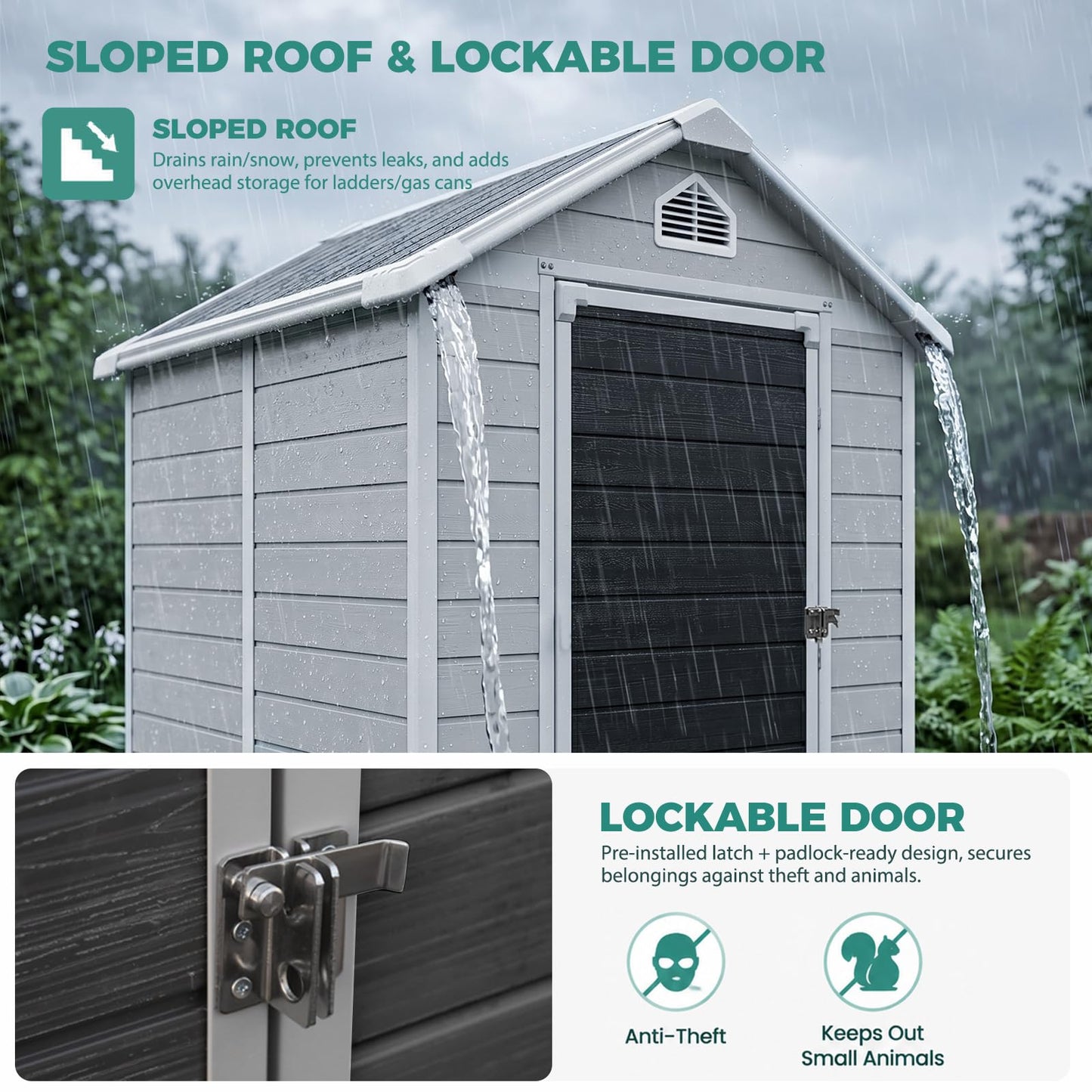 SENYUN 6x4 FT Resin Storage Shed with Floor, Lockable Doors and Window, Outdoor Garden Shed for Backyard, Patio, Lawn, Plastic Shed for Bike, Tools, Grey