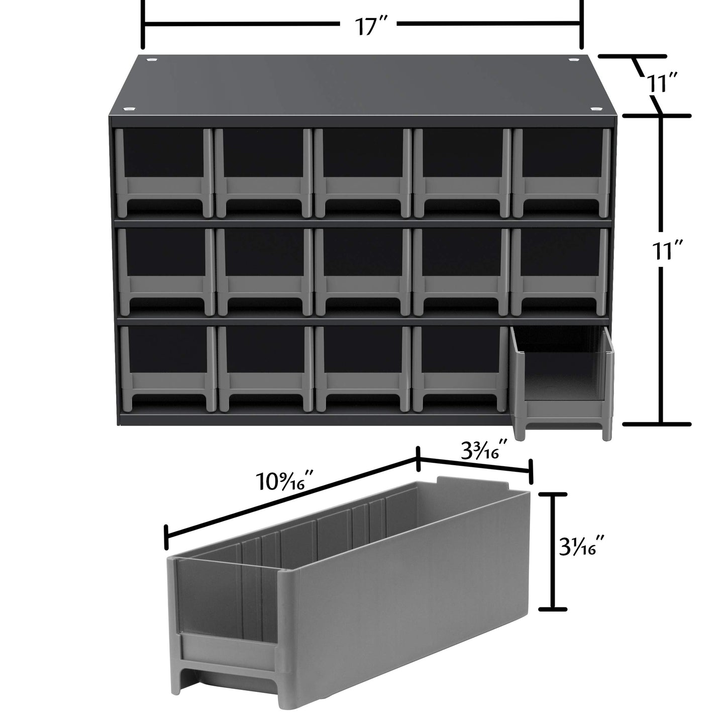 Akro-Mils Steel Garage Storage Cabinet, Small Parts Organizer Metal Cabinet for Hardware, Nails, Screws, Bolts, Nuts, and More, 17" W x 11" D x 11" H, 15-Drawer, Gray Cabinet/Gray Drawers (19715)