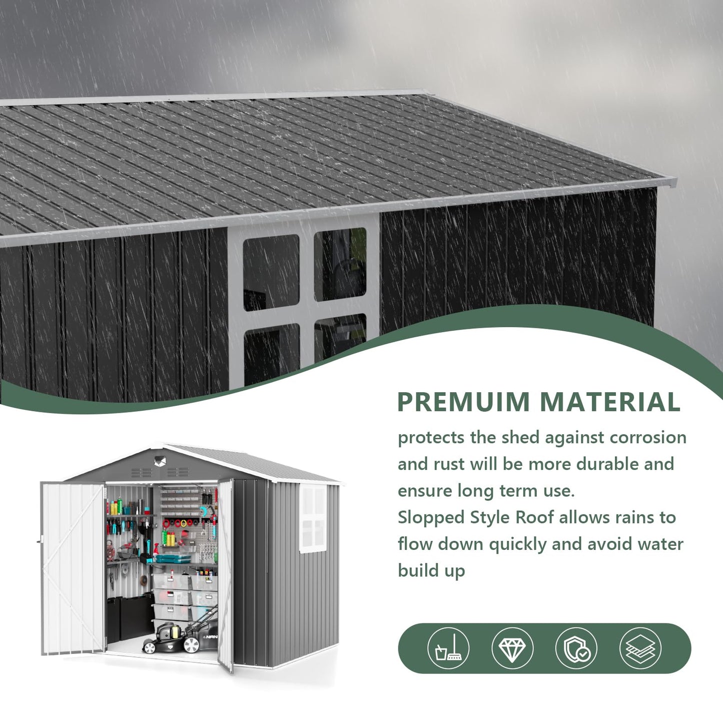 8x6FT Metal Storage Shed with Window,Outdoor Storage Building,Large Backyard Sheds