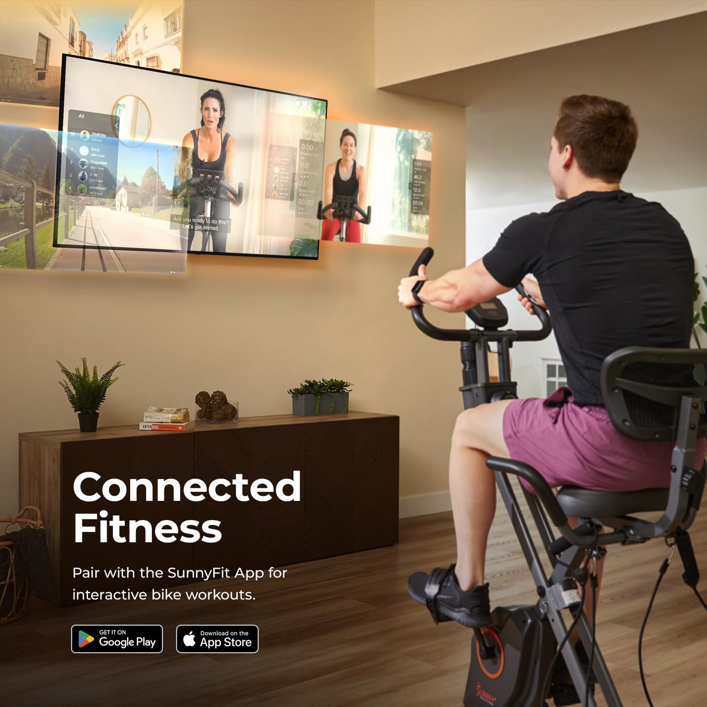 Sunny Health & Fitness Foldable Magnetic Stationary Exercise X-Bike Pro, 300 LB Capacity, Low-Impact, 14-Level Resistance, Ergonomic Support, SunnyFit App Enhanced Connectivity - SF-B223012