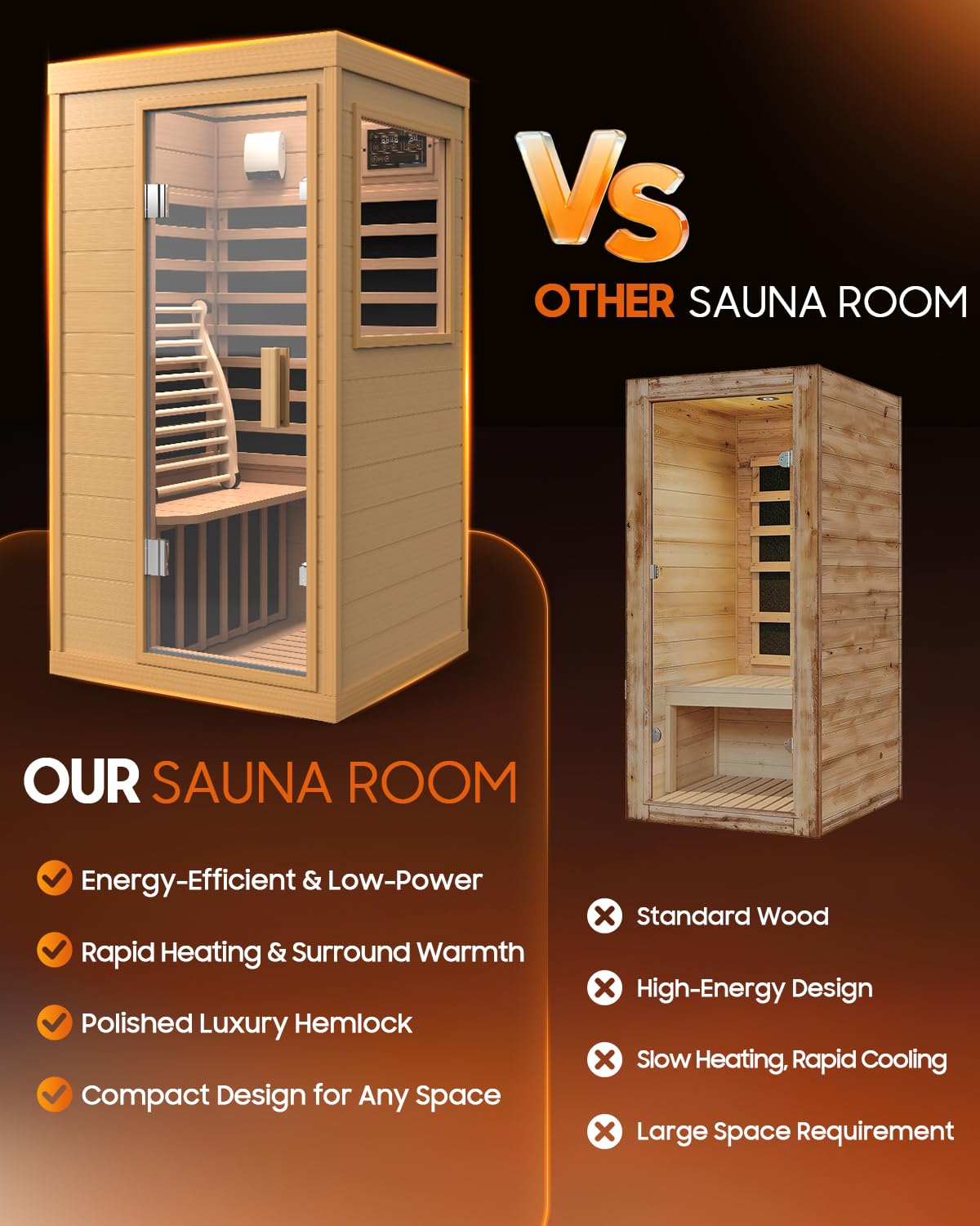 OUTARFIE Sauna Infrared Sauna, Hemlock 1 Person Dry Sauna with Backrest, 1062W Fast Heating Low EMF Sauna with 5 Carbon Heaters, Sauna Infrared with Bluetooth & Integrated Speakers (Wood)