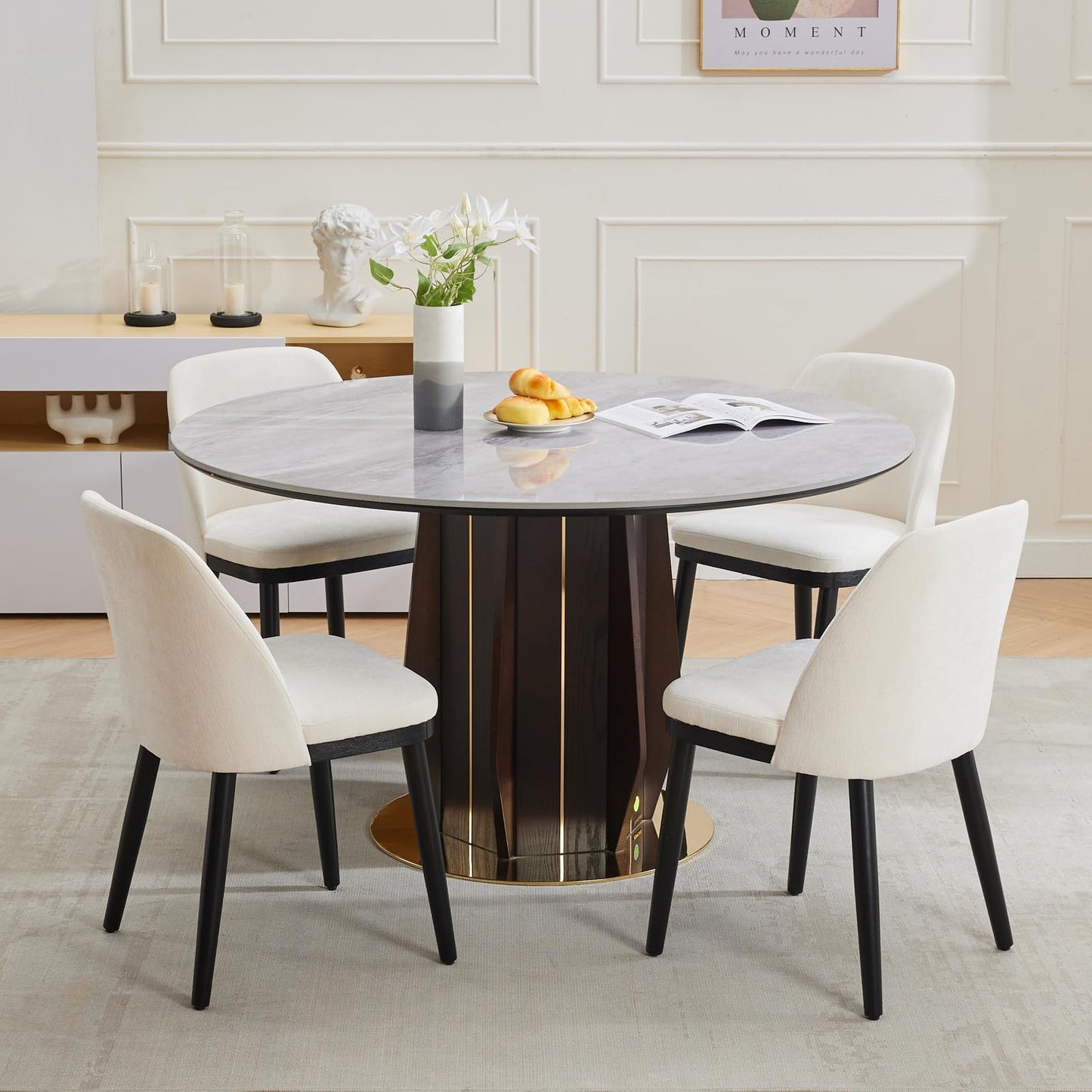 Garvee Upholstered Dining Chairs Set of 6, Modern Fabric Kitchen Chairs with Back and Wood Legs, Dining Room Chairs for Dining Room Restaurant Cafe, Beige