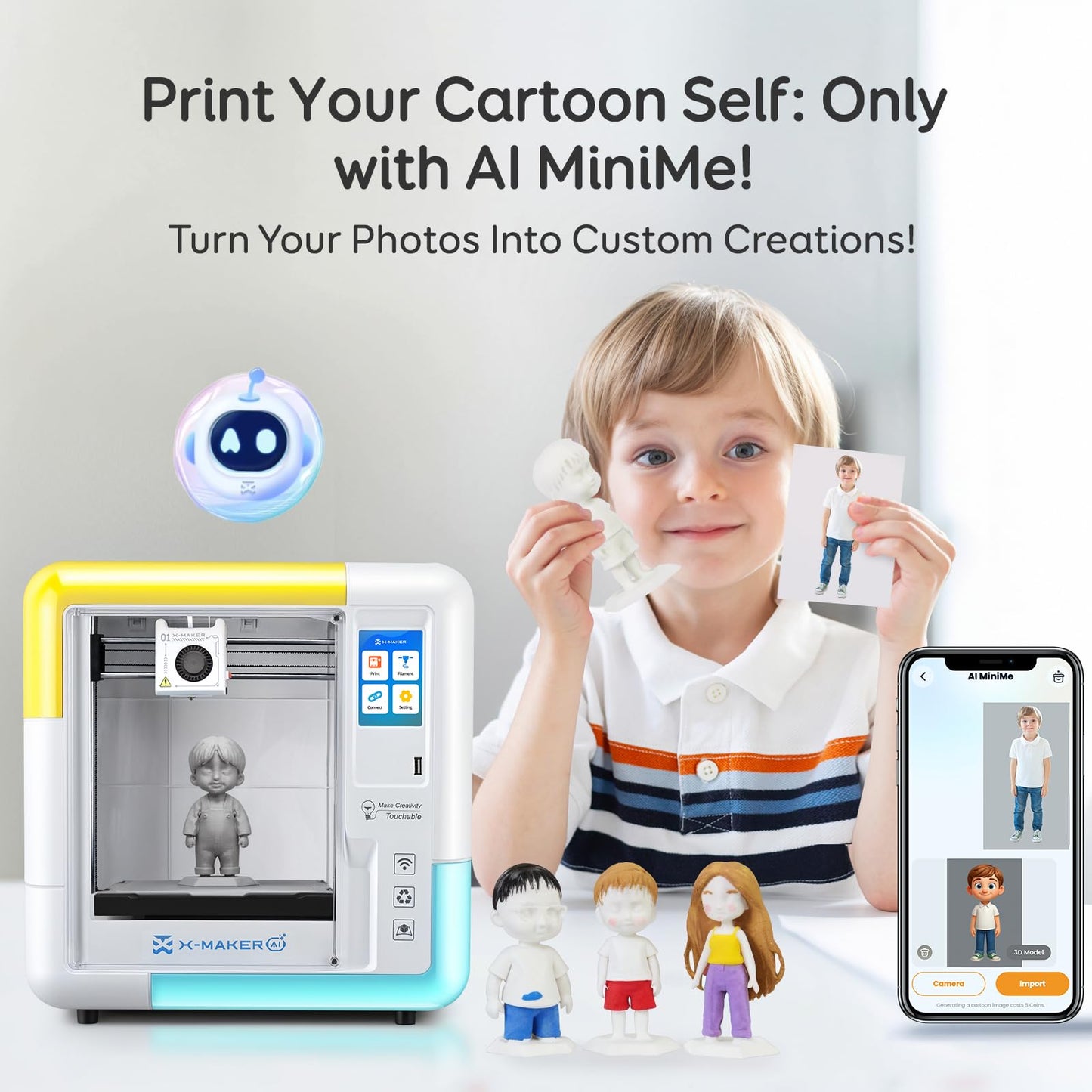 AOSEED 3D Printer for Kids & Beginners, AI-Powered Toy Maker with Leveling-Free Design, 400mm/s Speed, 17+ Design Modules, 1 PLA Filaments, Enclosed Mini 3D Printer for Home & School, X-Maker AI+
